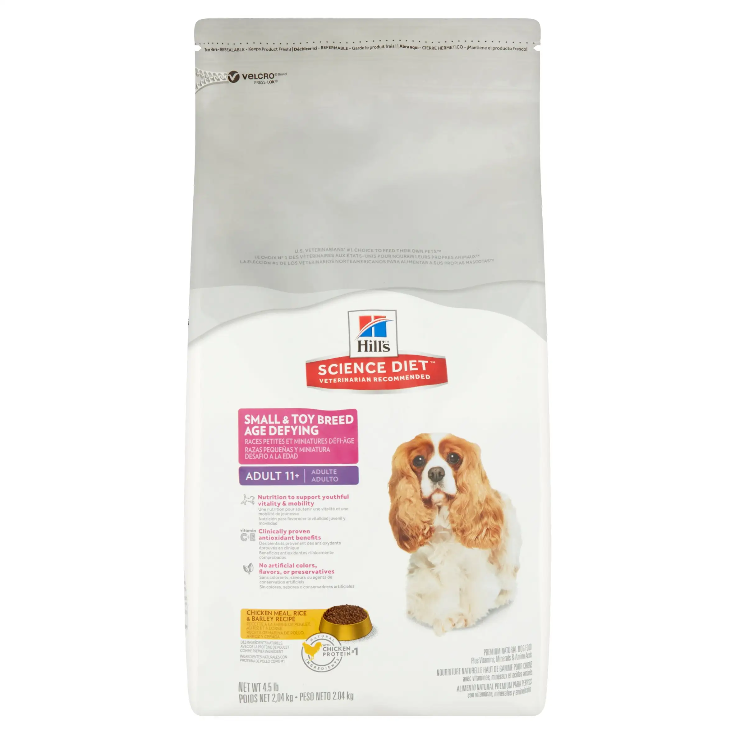 Hill's Science Diet Adult 11+ Small & Toy Breed Age Defying Chicken Meal Rice & Barley Recipe Dry Dog Food. 4.5 lb bag