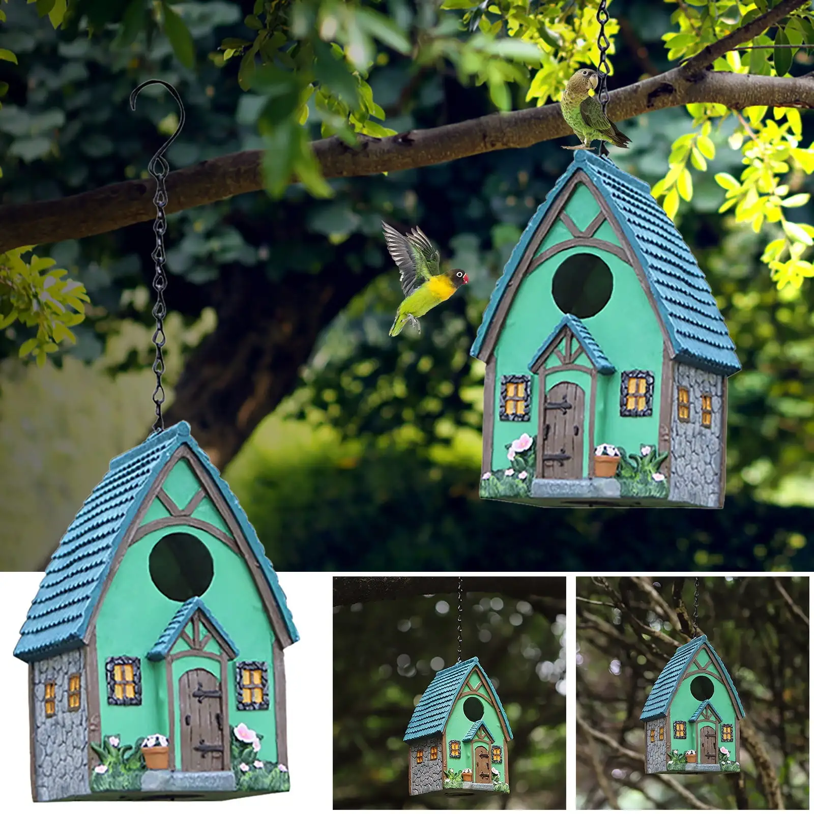 WJSXC Garden Decoration and Layout of Outdoor Parrot Houses Bird Nests Hanging Nests Resin Crafts and Decorations Multicolor