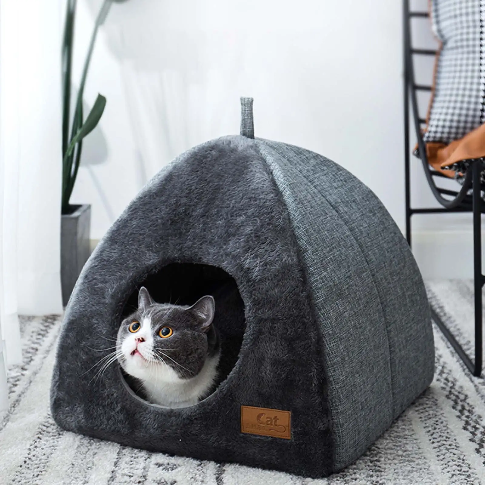 Holloyiver Cat Bed. Cat Cave for Indoor Cats. Ultra Soft Cat Dome. 2 in 1 Foldable Pet Cat House with Washable Cushioned Pillow Calming Fluffy Cat Beds with Anti-Slip Bottom