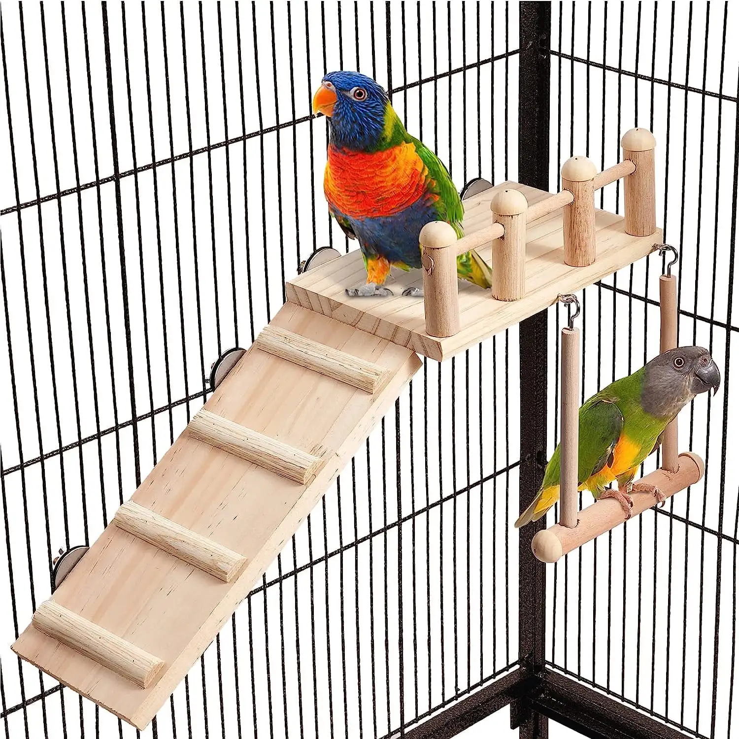 Holzlrgus Bird Perches Platform Swing with Climbing Ladder. Parakeet Cage Accessories Wooden Playing Gyms Exercise Stands for Green Cheeks. Lovebird. Chinchilla. Budgie. Hamster. Parrot Cage Toys Sets