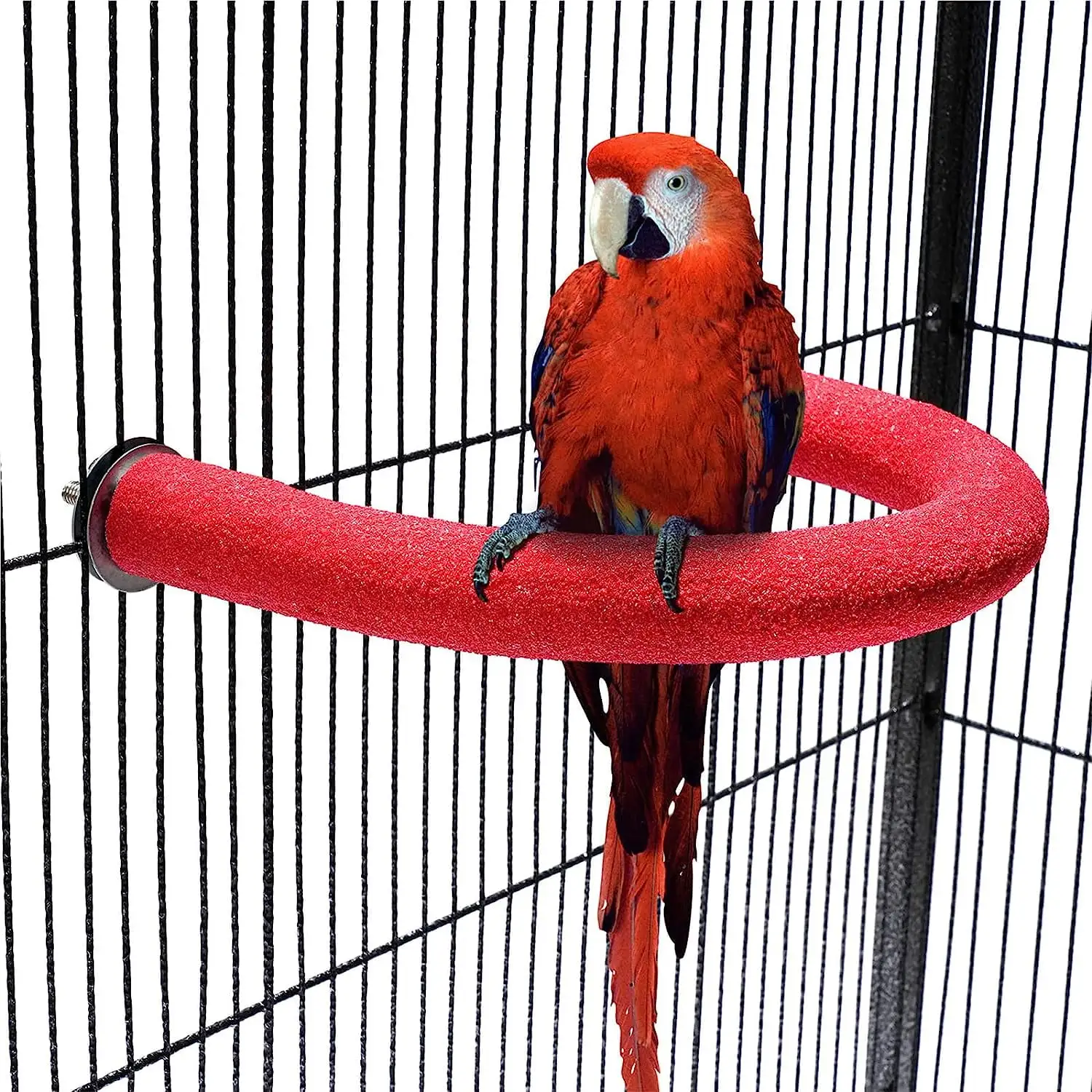 Holzlrgus Parrot Perch Stand. U Shape Quartz Sands Bird Stick Paw Grinding Rough-surfaced Large Bird Perches for Parakeets.Macaw.Parrots Cages Toy (Red Large)