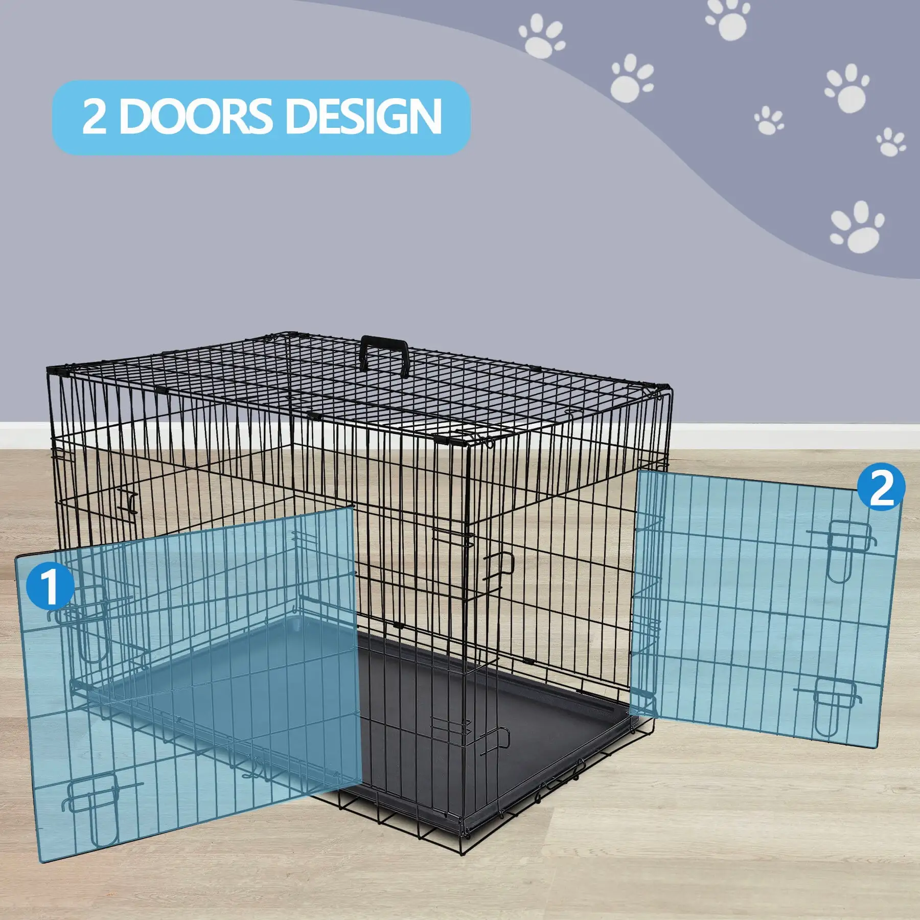 HomGarden 30/36/42'' Foldable Dog Crate Kennel Double Door Steel Dog Cage. Black