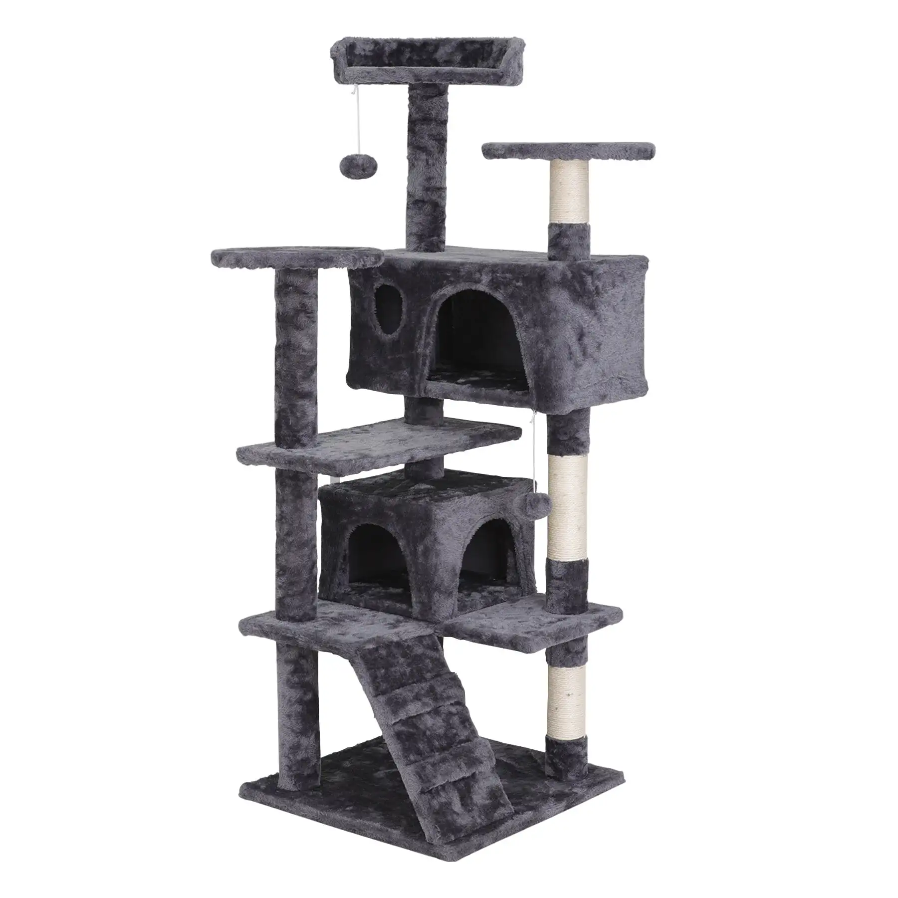 HomGarden 55''H Multi-Level Soft Cat Tree Condo Cat Tower W/Scratching Posts & Top Perch. Gray