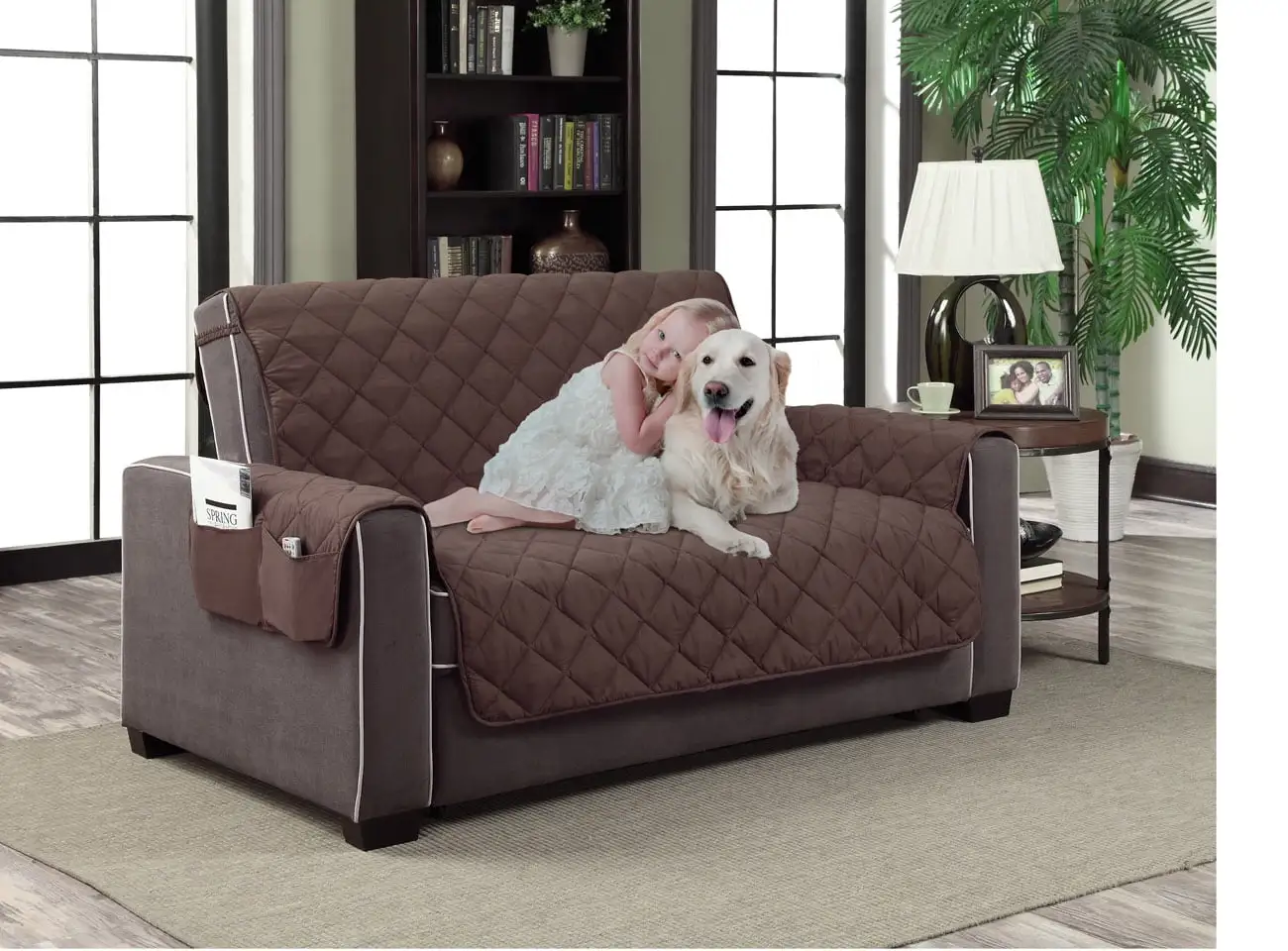 Home Dynamix Slipcovers: All Season Quilted Microfiber Pet Furniture Couch Protector Cover - Brown