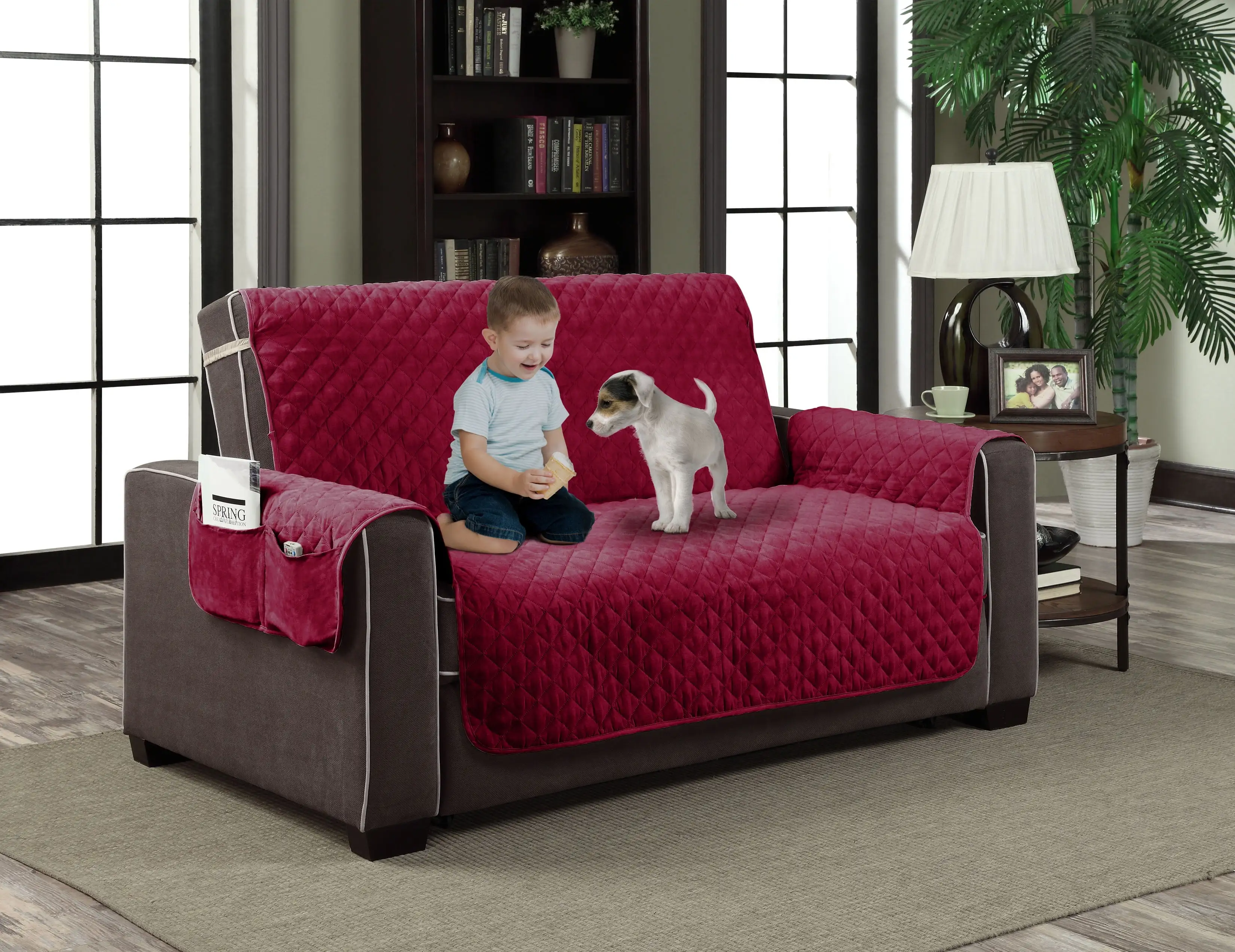 Home Dynamix Slipcovers: All Season Quilted Microfiber Pet Furniture Couch Protector Cover - Red