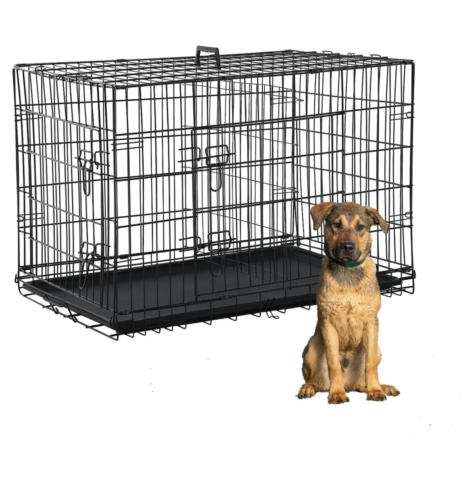 Home for Pets Dog Crate Cage Extra Folding Large Double Door Pet Crate.Includes Divider and Tray.(Black.42)