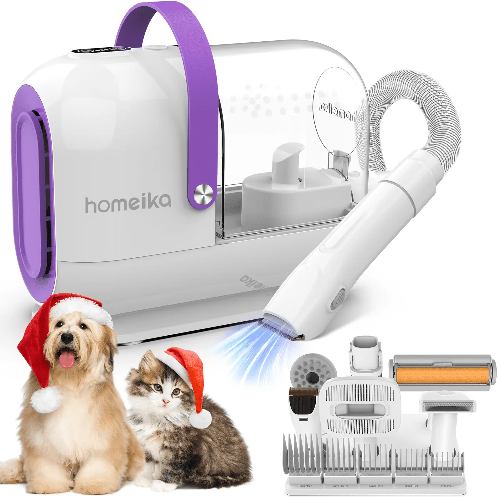 Homeika Pet Grooming Kit. 3.0L Dog Hair Vacuum Suction 99% Pet Hair. 7 Pet Grooming Tools. Storage Bag. 5 Nozzles. Quiet Pet Vacuum Groomer with Nail Roller/Massage Nozzle for Shedding Dogs Cats