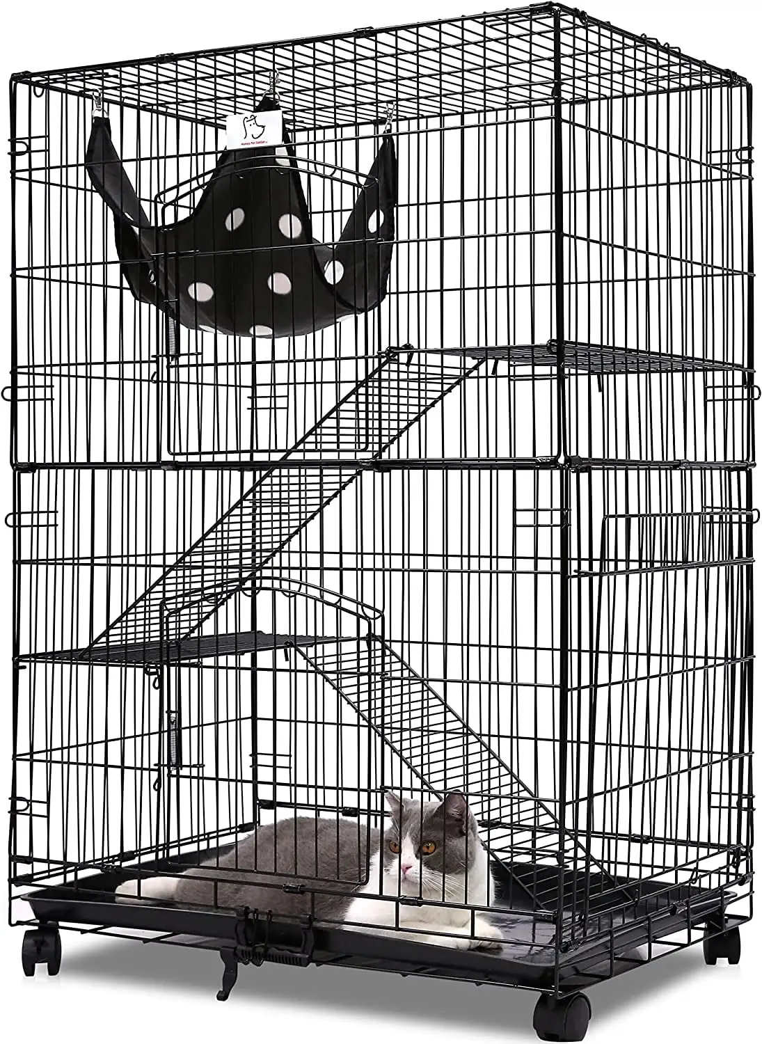 Homey Pet 43 Cat Crate. Deluxe Cage Playpen for Small-Sized Cats w/ Tray and Wheels