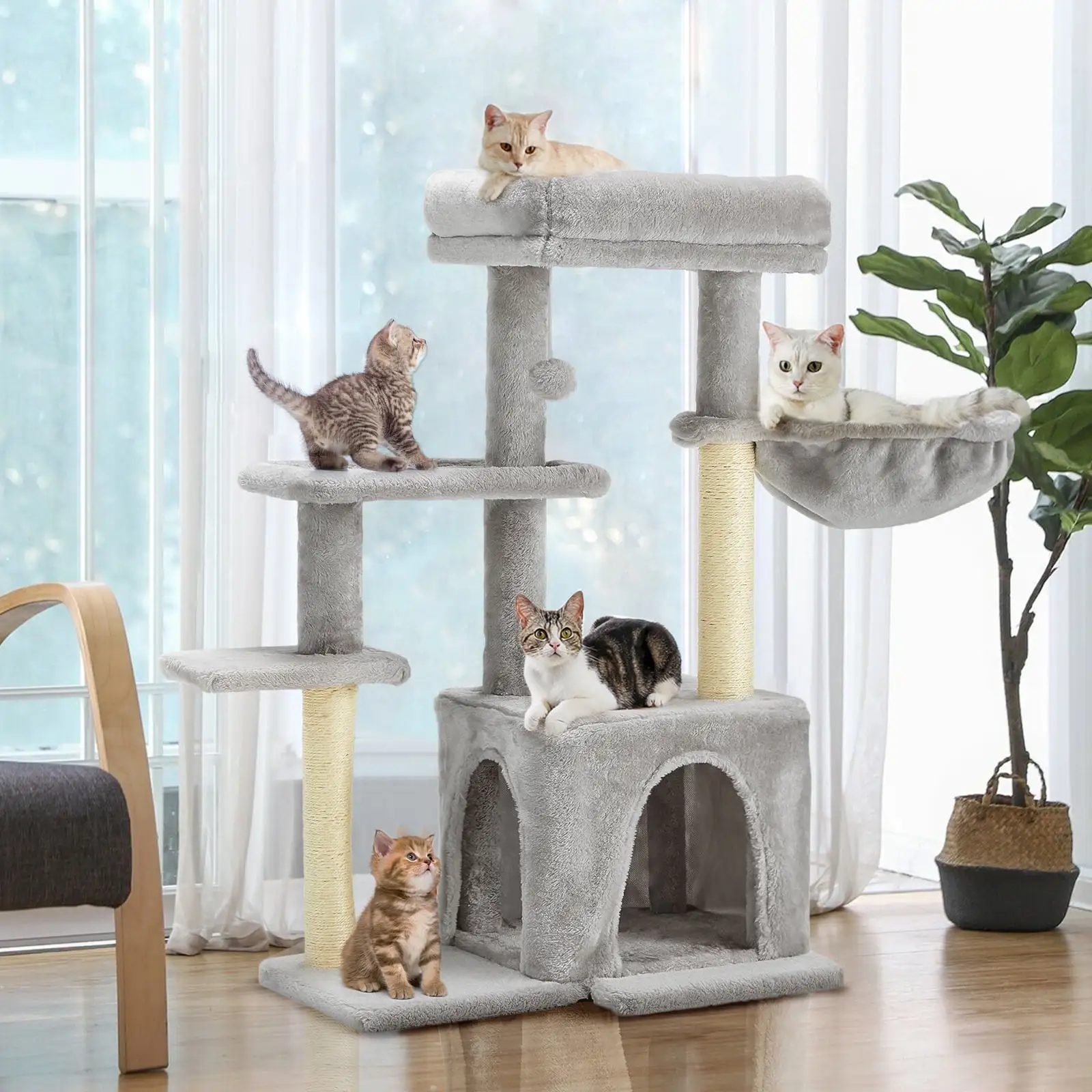 Hommow 33 Cat Tree with Top Perch. Cat Condo. Scratching Posts. Multi-level Cat Tower for Indoor Cats.Gray