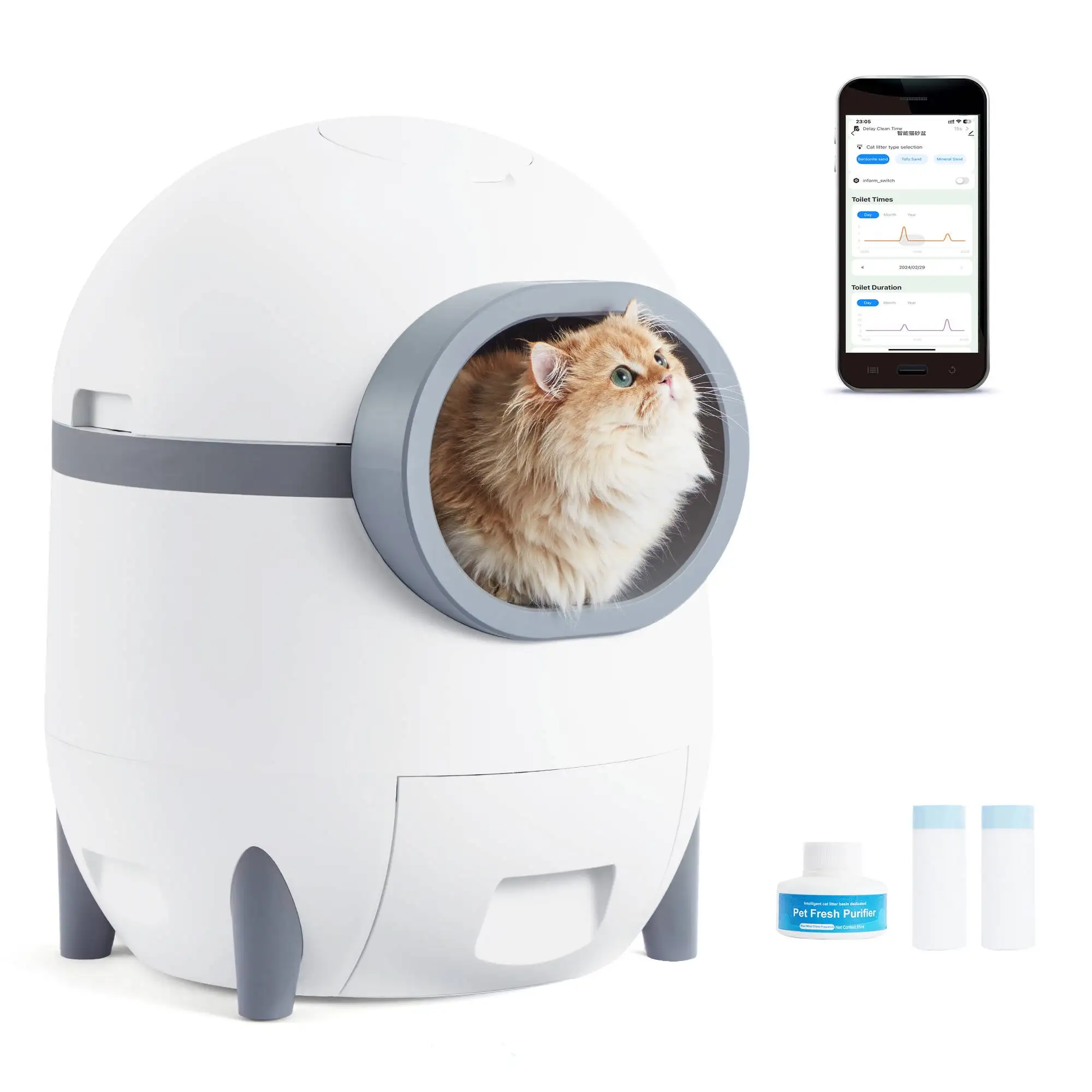 Hommow Automatic Cat Litter Box. Self Cleaning Cat Litter Box with APP Control & Cleaning Kit