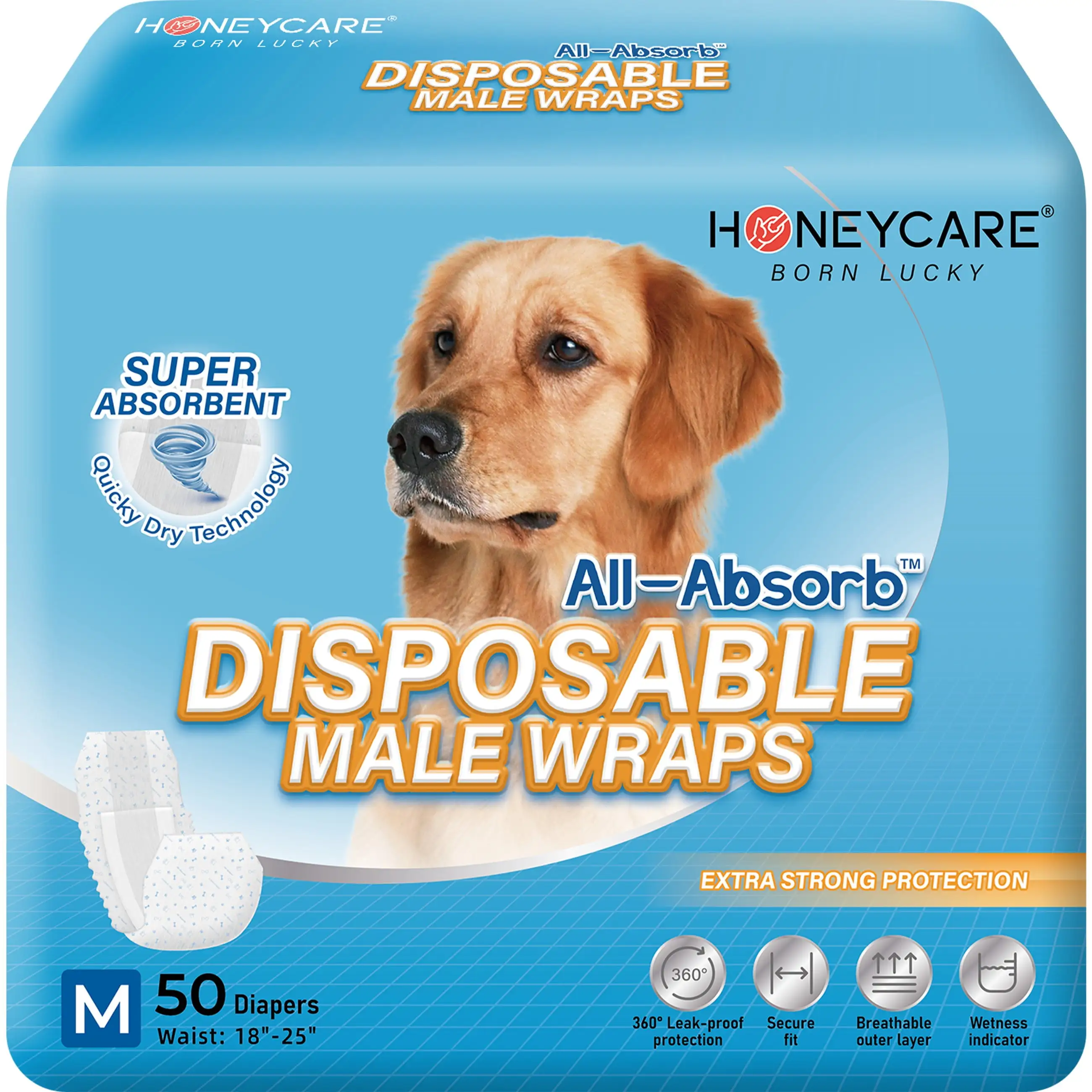 Honey Care All-Absorb A25 Disposable Male Dog Wrap. 50 Count. Medium. Super Absorbent. Breathable