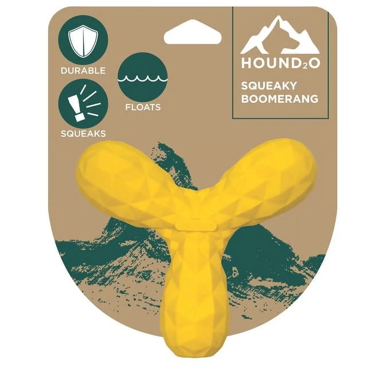 Hound2O Dog Chew Toys - Squeaky Boomerang. Yellow - Tough. Engaging. & Interactive Toys for All Breeds - Chew. Chase. & Fetch - Durable Non-Toxic Materials That Float. Easy to Clean for Outdoor Play