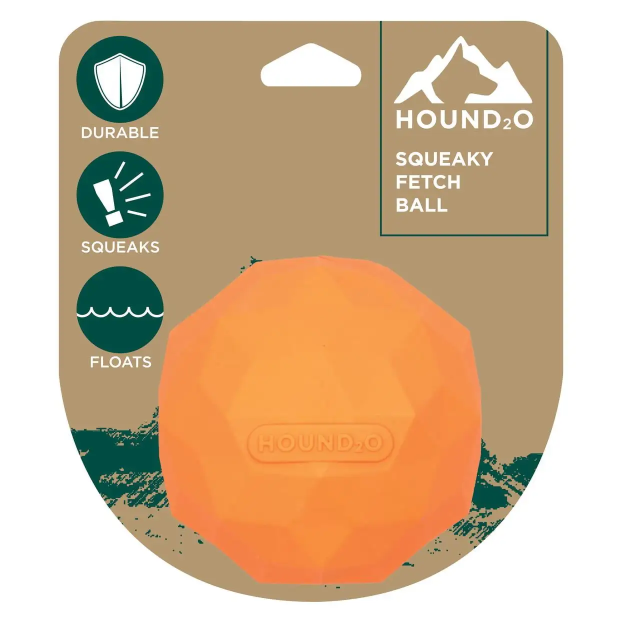 Hound2O Dog Chew Toys - Squeaky Fetch Ball. Orange - Tough. Engaging. & Interactive Toys for All Breeds - Chew. Chase. & Fetch - Durable Non-Toxic Materials That Float. Easy to Clean for Outdoor Play