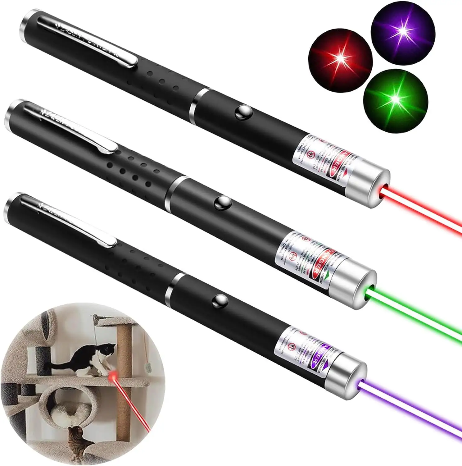 Huart Laser Pointer. 3-Color Cat Laser Toy for Cats Indoor Training. 3 Pcs