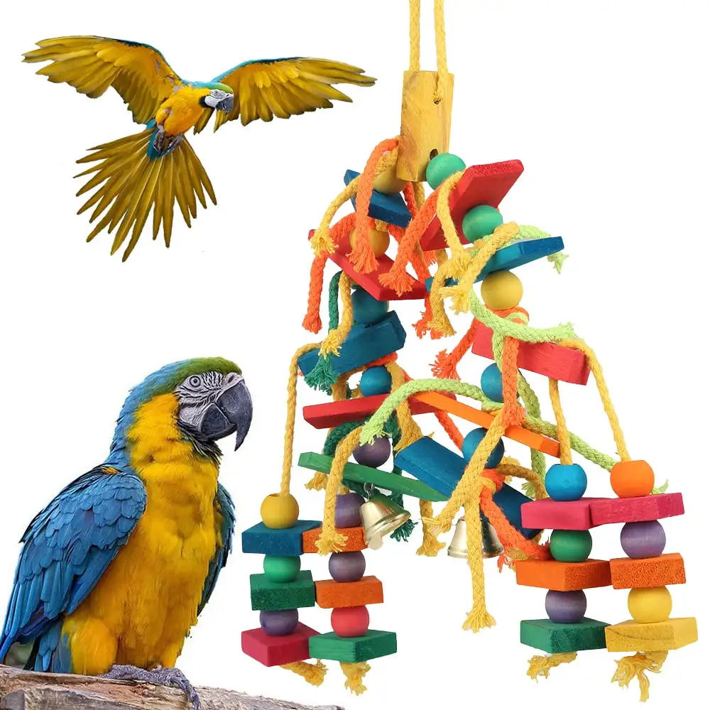 Hvxrjkn Parrot Toys Bird Chewing Toy - Parrot Cage Bite Toys Wooden Block Bird For Small And Medium Parrots And Birds