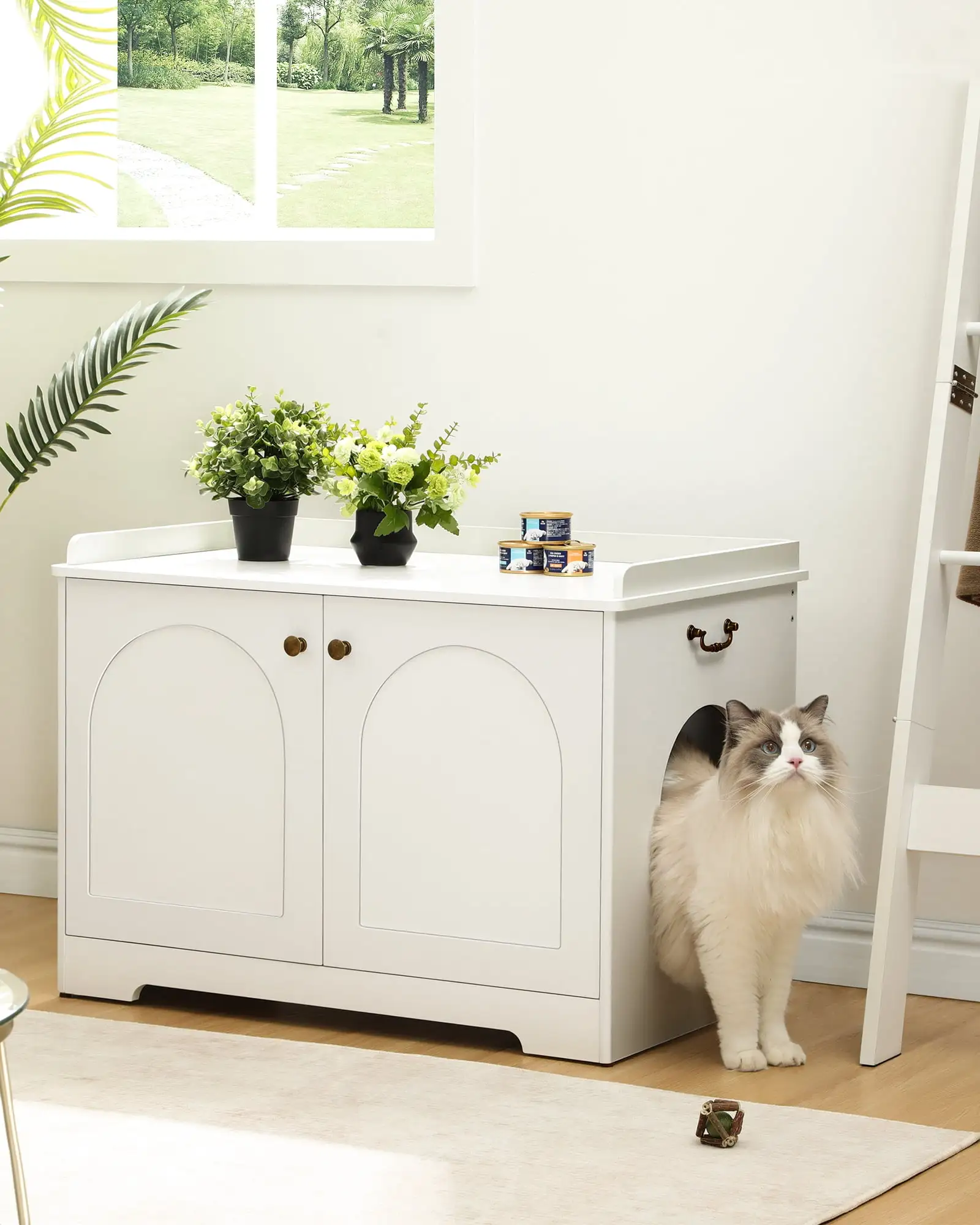 Hzuaneri Cat Litter Box Enclosure . Hidden Litter Box Furniture. White CB05703X