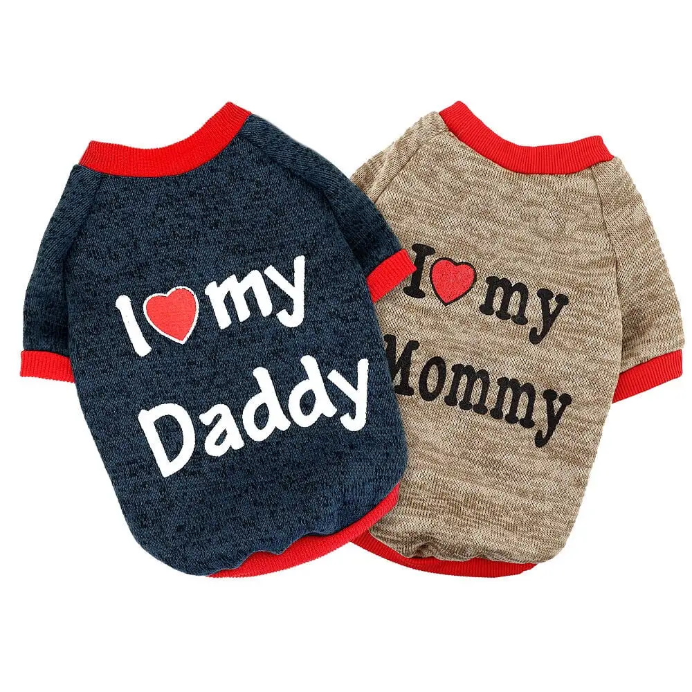 I Love Mummy/Daddy Small Dog Sweater Jumper Cat Clothes Pet Puppy Vest Clothes for Chihuahua Yorkie Pug