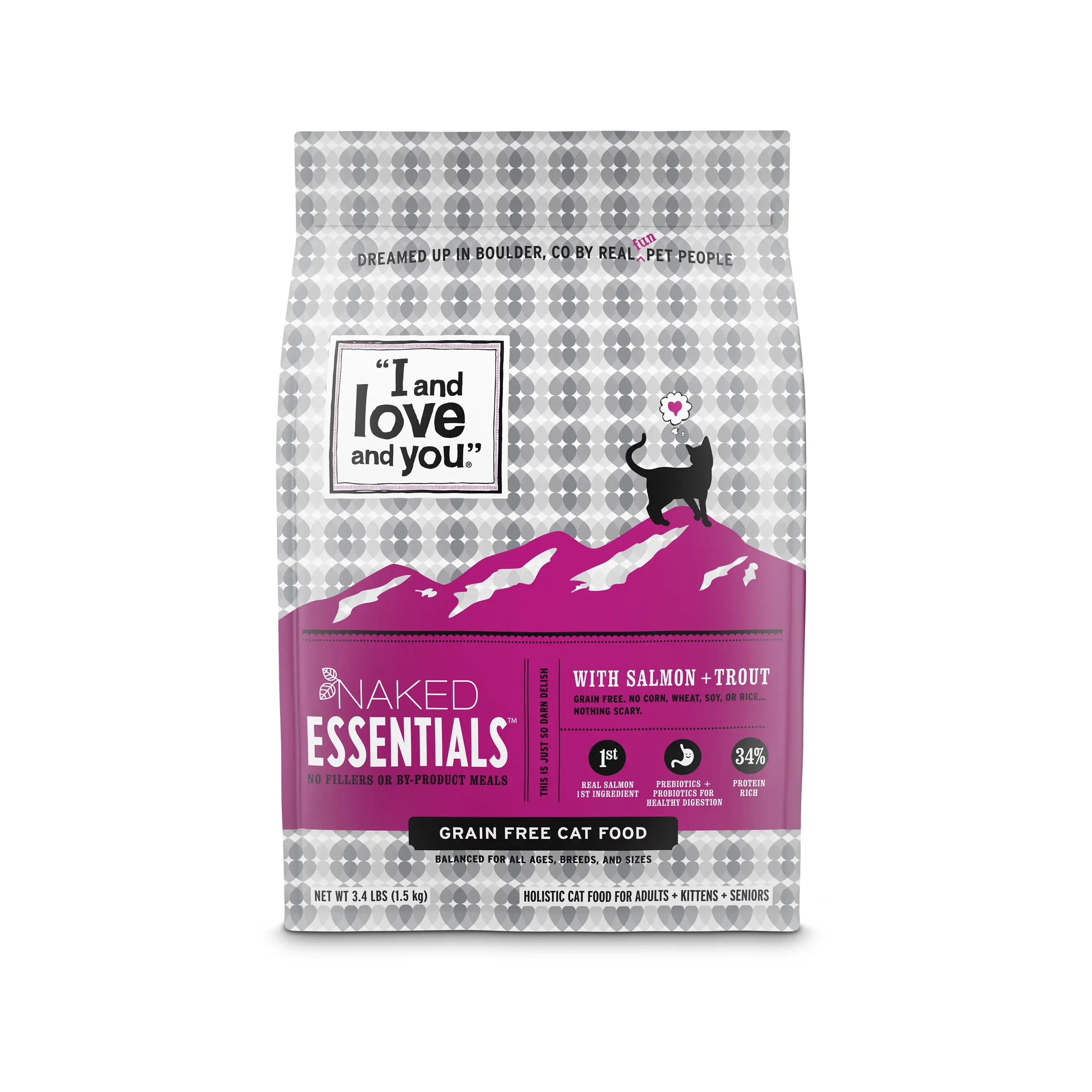 I and Love and You Naked Essentials Trout & Salmon Flavor Dry Cat Food. Grain-Free. 3.4 lb. Bag