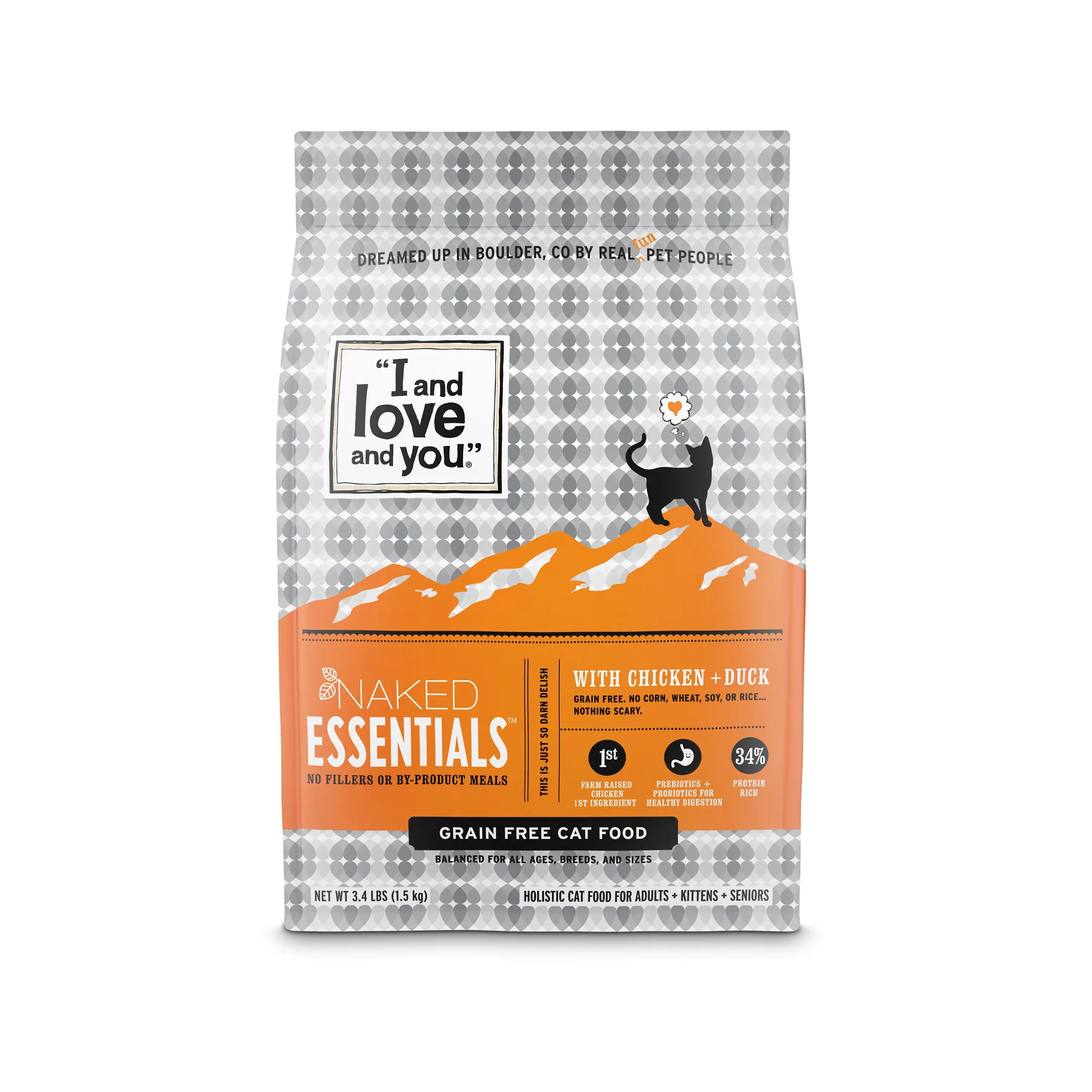 I and love and you. Naked Essentials Chicken & Duck Grain Free Dry Cat Food. 3.4 lb. Kibble