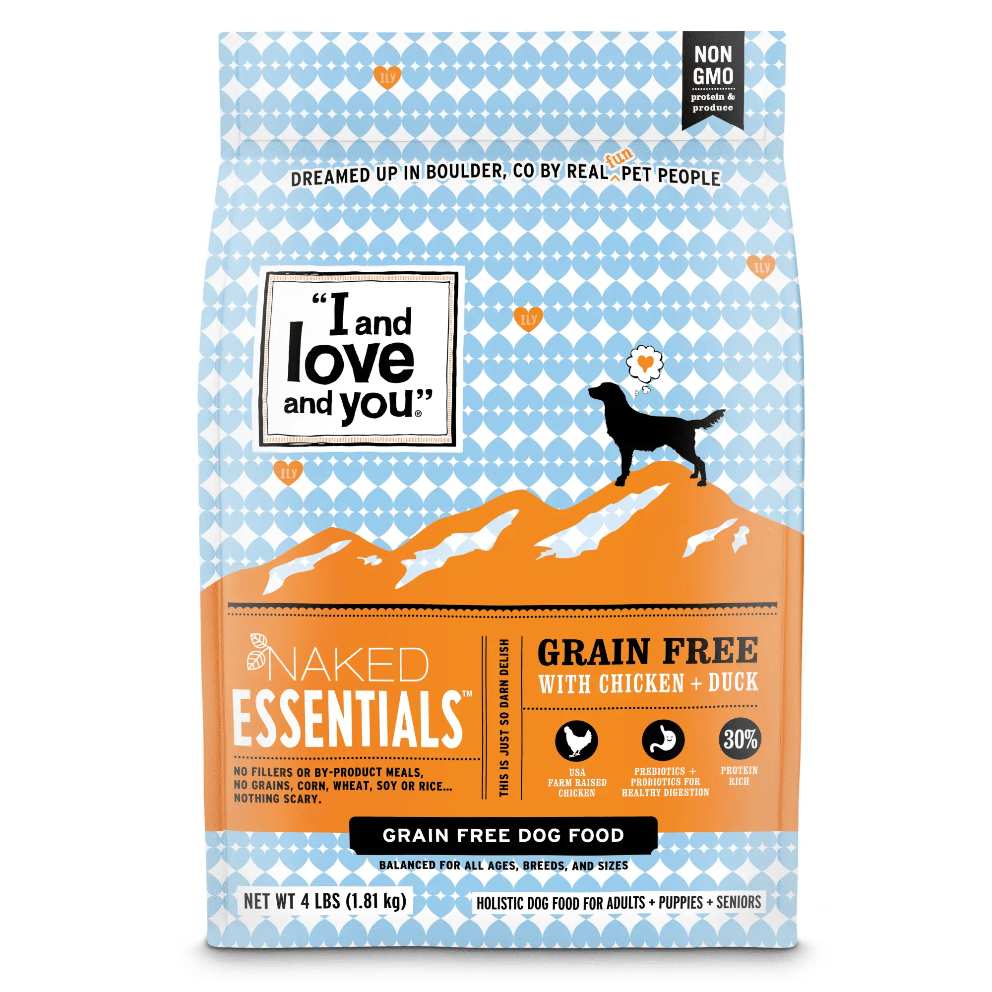 I and love and you Naked Essentials Dry Dog Food. Grain-Free Chicken & Duck. 4 Lb