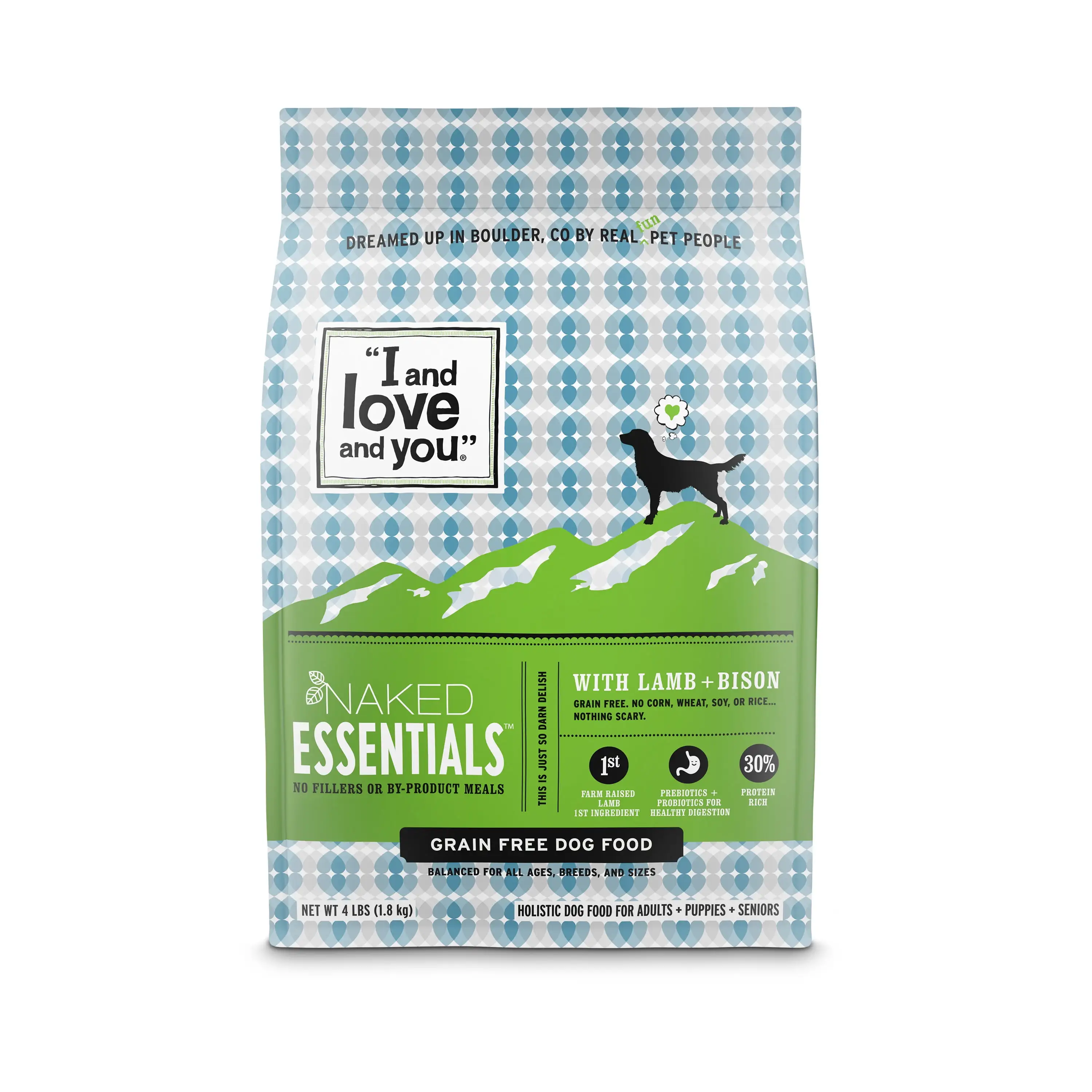 I and love and you Naked Essentials Dry Dog Food. Grain-Free Lamb & Bison. 4 Lb