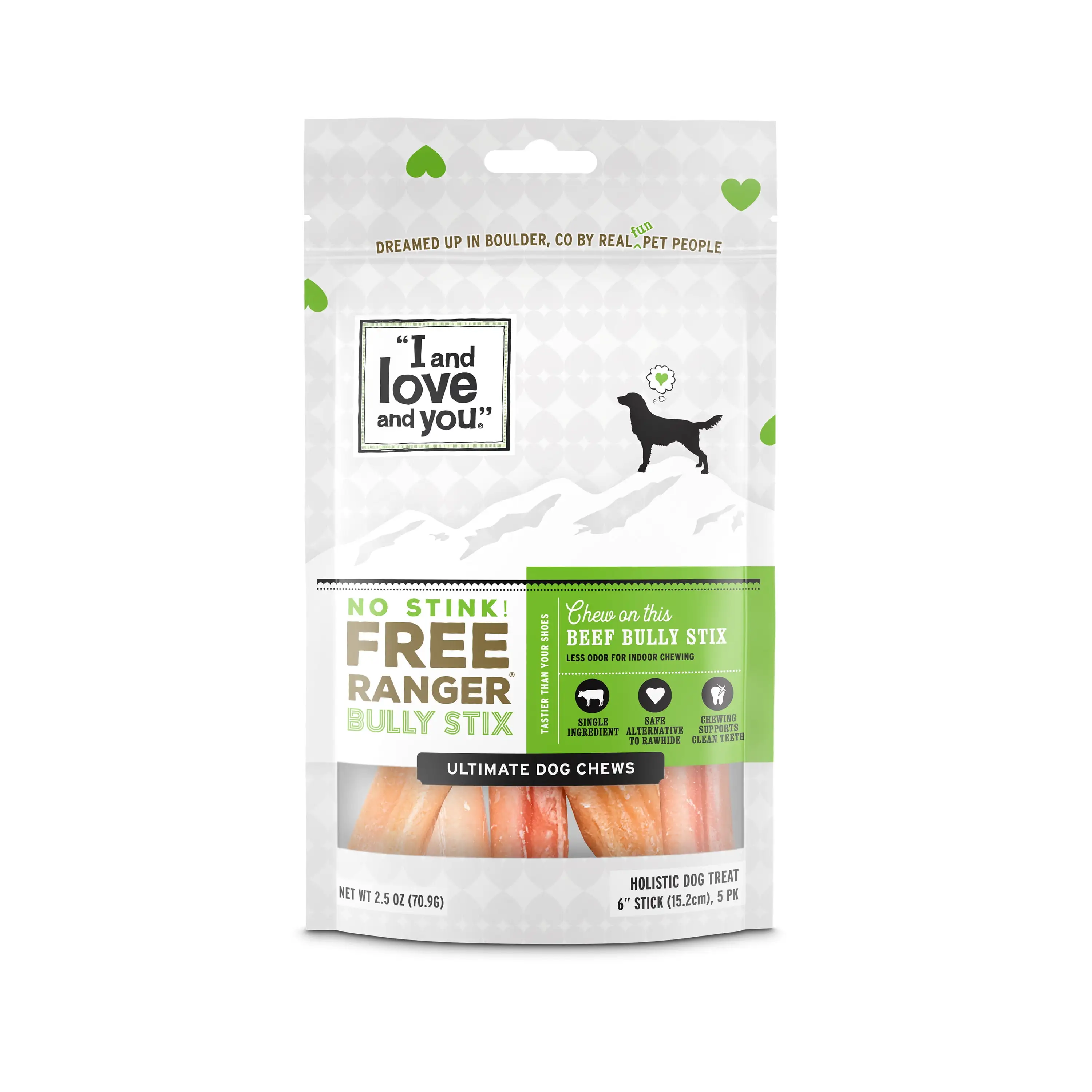 I and love and you No Stink! Free Ranger Dog Chews. Beef Bully Stix. 2.5 Oz (5 Pack)