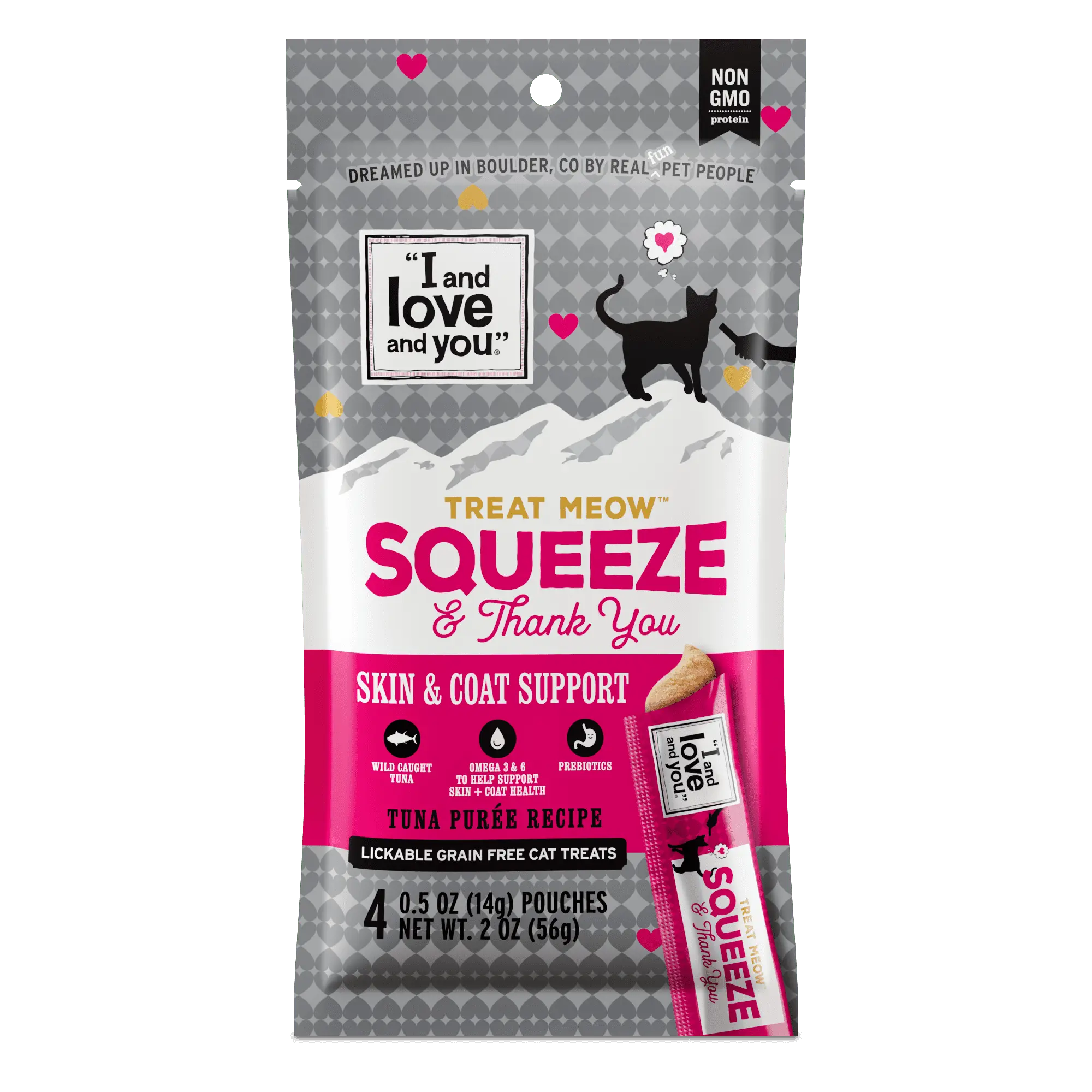 I and love and you Treat Meow Squeeze & Thank You. Skin & Coat Support. Cat Treat. 4 Ct.