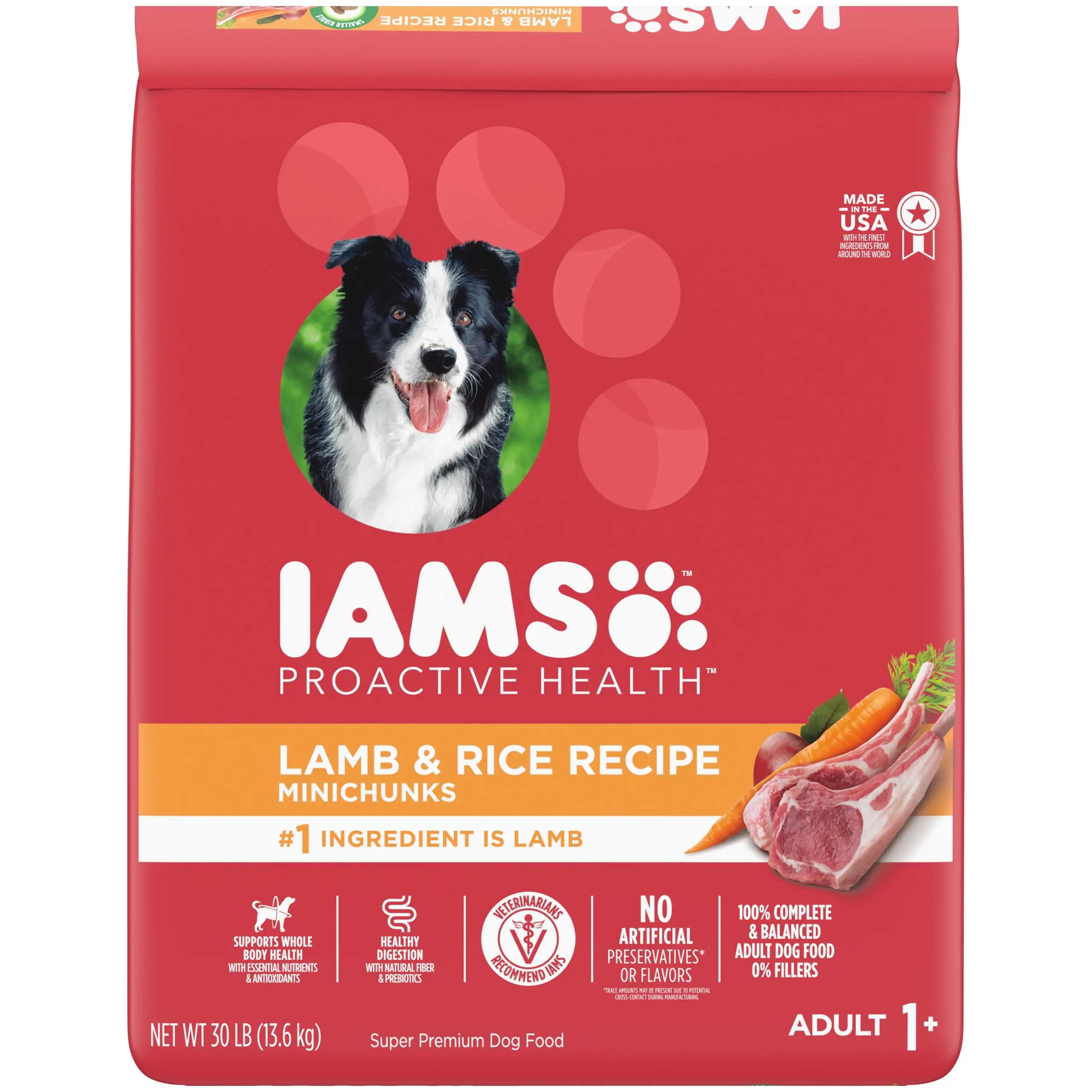 IAMS Minichunks Lamb & Rice Dry Dog Food for Adult Dogs. 30 lb. Bag