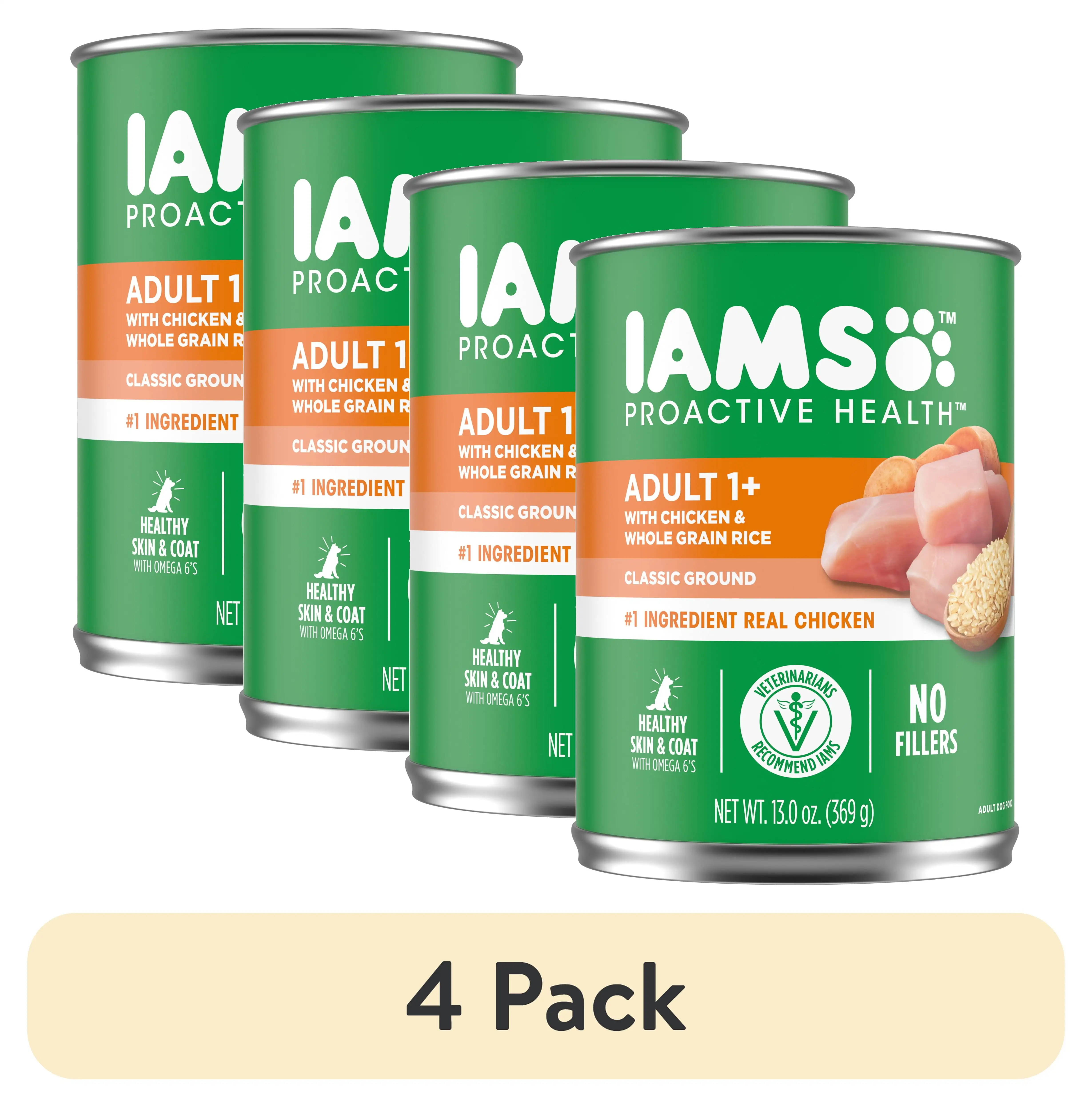 (4 pack) Iams Proactive Health Adult Soft Wet Dog Food Pat?? With Chicken & Whole Grain Rice. 13 Oz Can