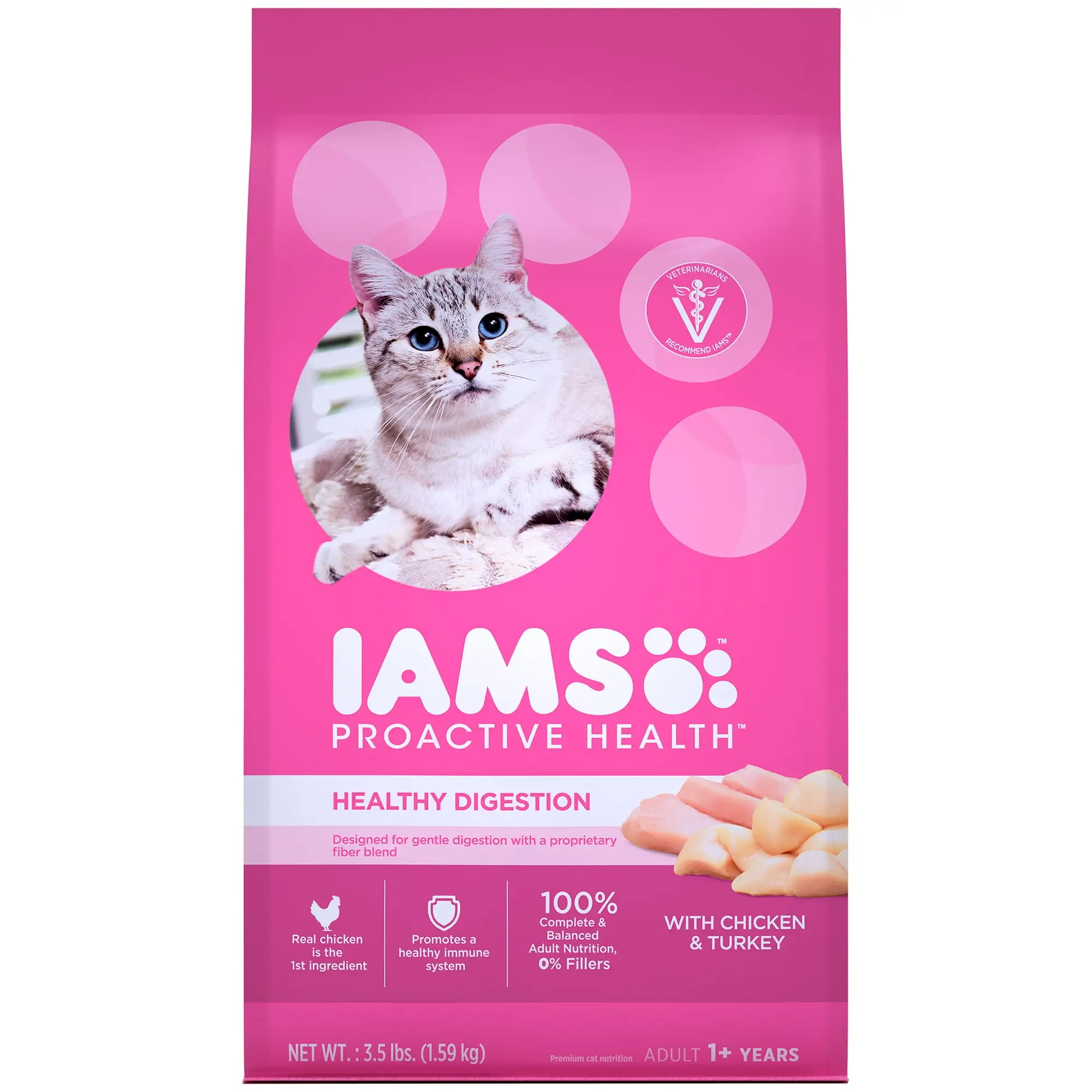 IAMS ProActive Health Adult Healthy Digestion Chicken & Turkey Dry Cat Food. 3.5 Lbs.