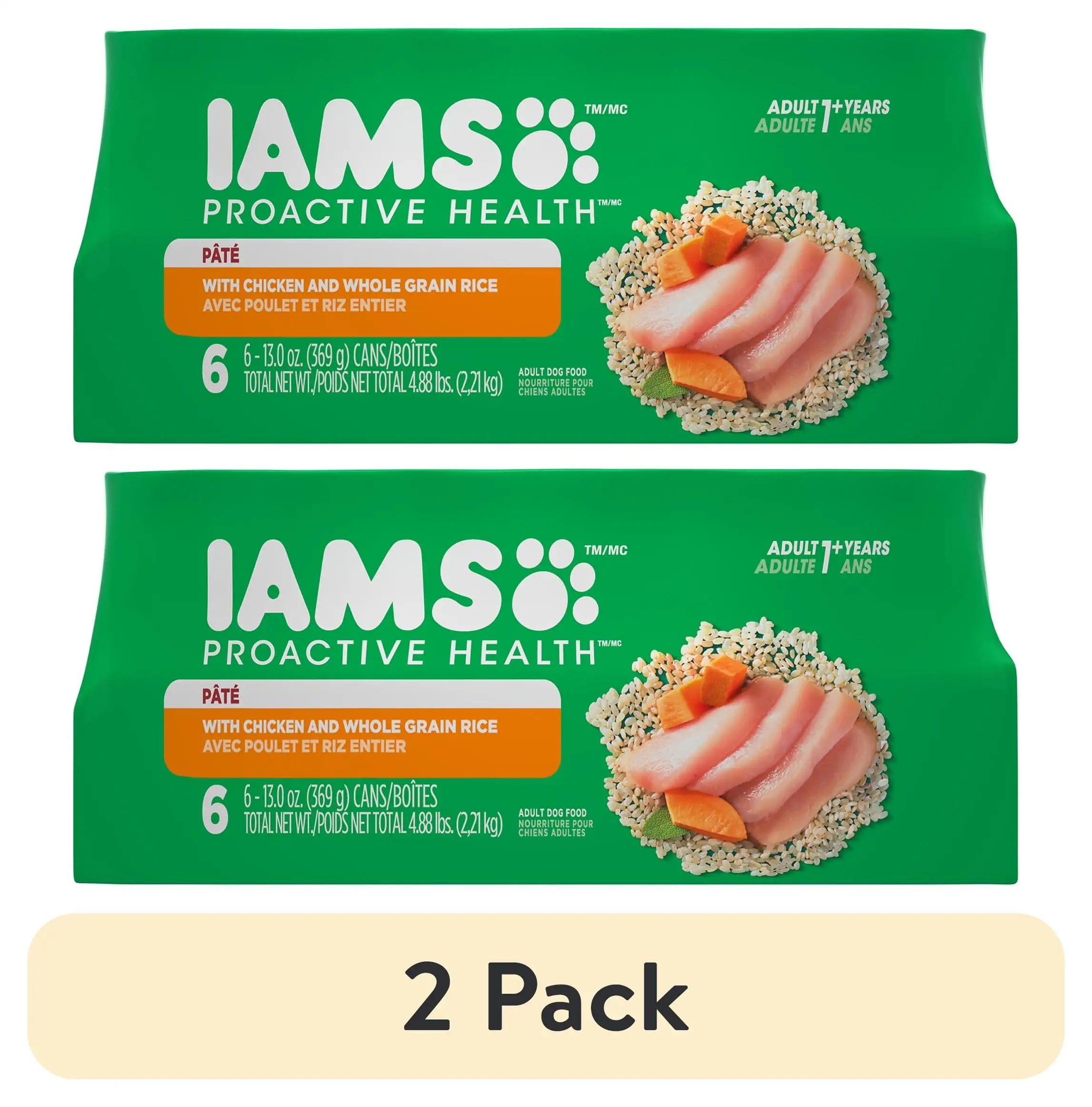 (2 pack) IAMS Proactive Health Chicken and Whole Grain Rice Wet Dog Food. 13 oz Cans (6 Pack)