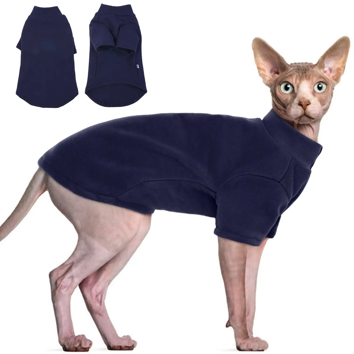 IDOMIK Sphynx Cat Clothes Soft Hairless Cat Shirt Stretchy Cat Sweater Cat Clothes for Small Kitten and Dogs(NavyBlue)