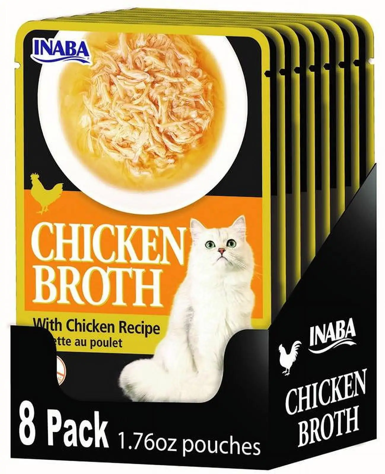 INABA Chicken Broth Complement/Topper/Treat for Cats. Eight 1.76 oz Pouches. Chicken