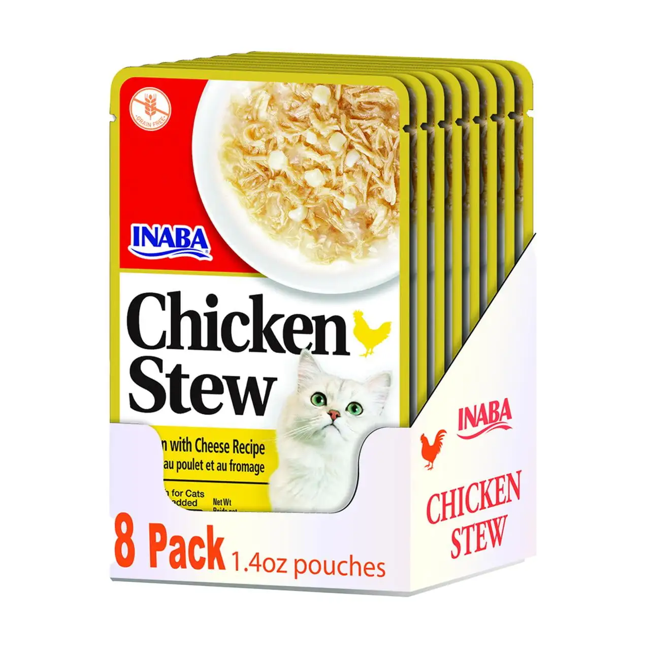 INABA Chicken Stew Complement/Topper/Treat for Cats. Eight 1.4 oz Pouches. Chicken & Cheese