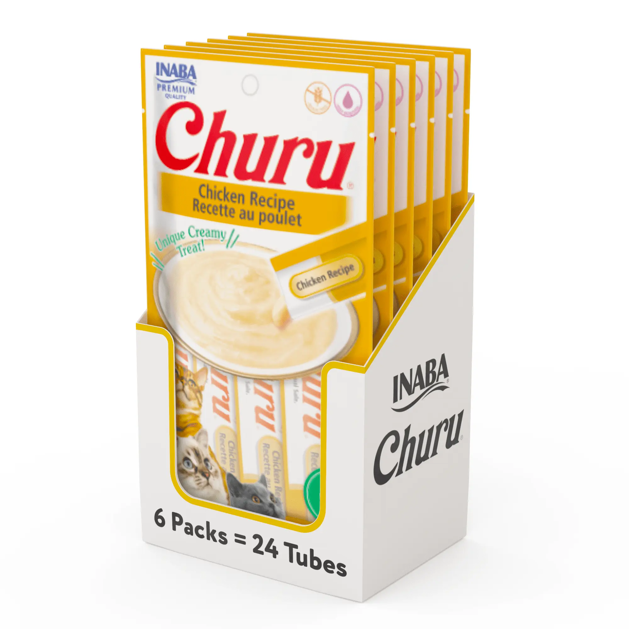 INABA Churu Creamy. Lickable Pur??e Cat Treat w Taurine. 0.5 oz. 24 Tubes. Chicken Recipe