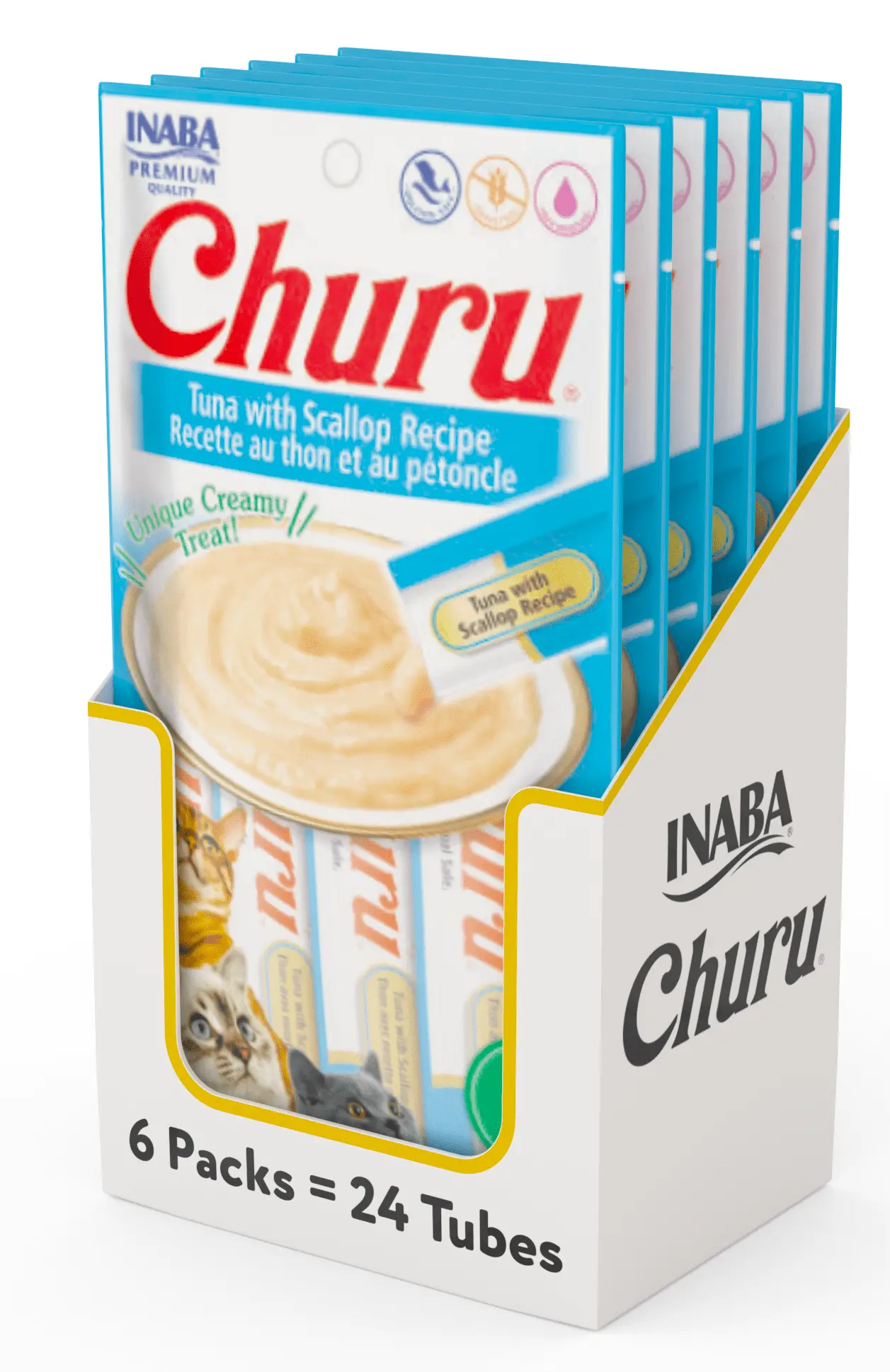 INABA Churu Creamy. Lickable Pur??e Cat Treat with Taurine. 0.5 oz. 24 Tubes. Tuna with Scallop Recipe