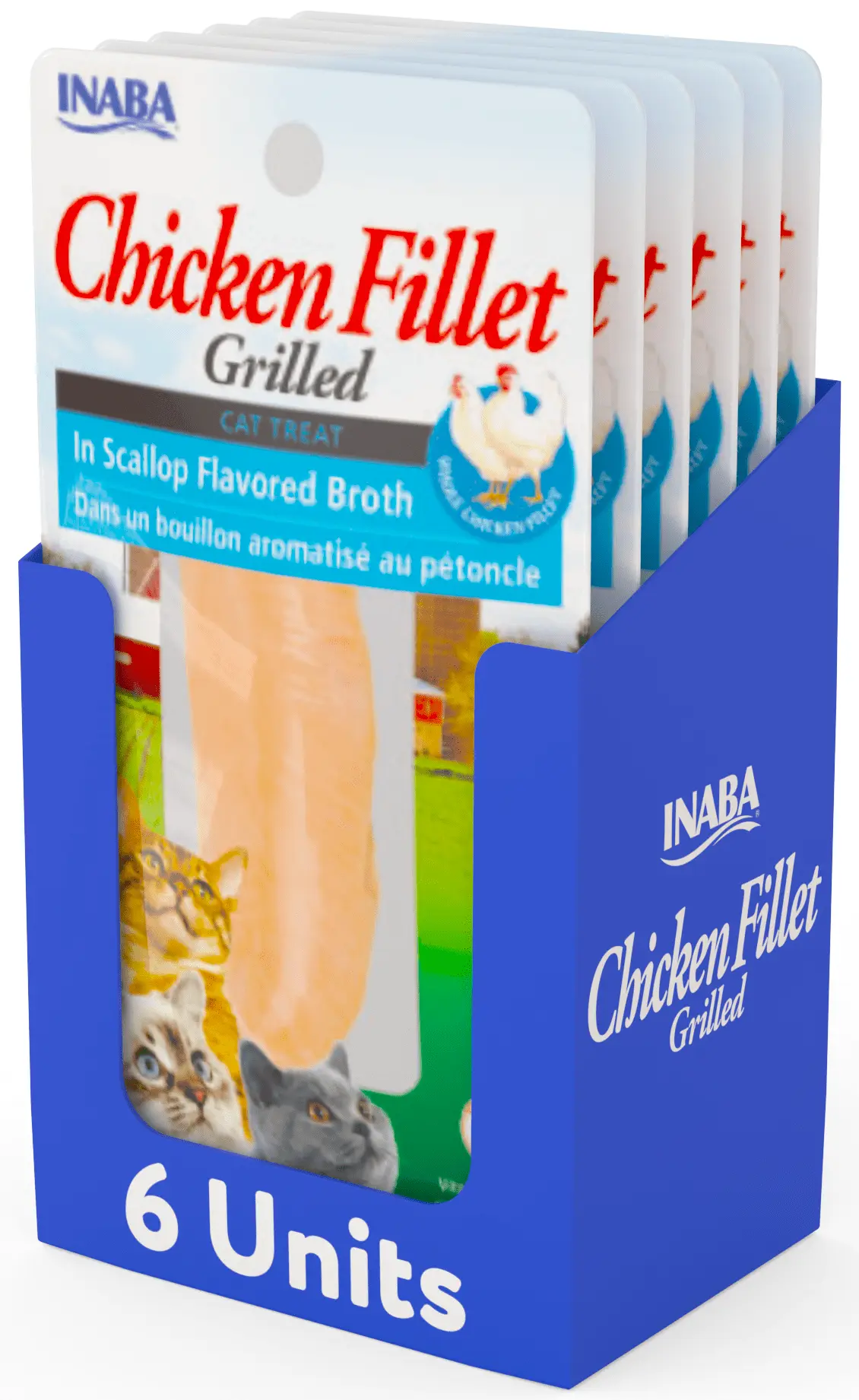 INABA Premium Hand-Cut Grilled Chicken Fillet Cat Treats w Vitamin E. 0.9 oz. 6-Pack. Scallop Broth