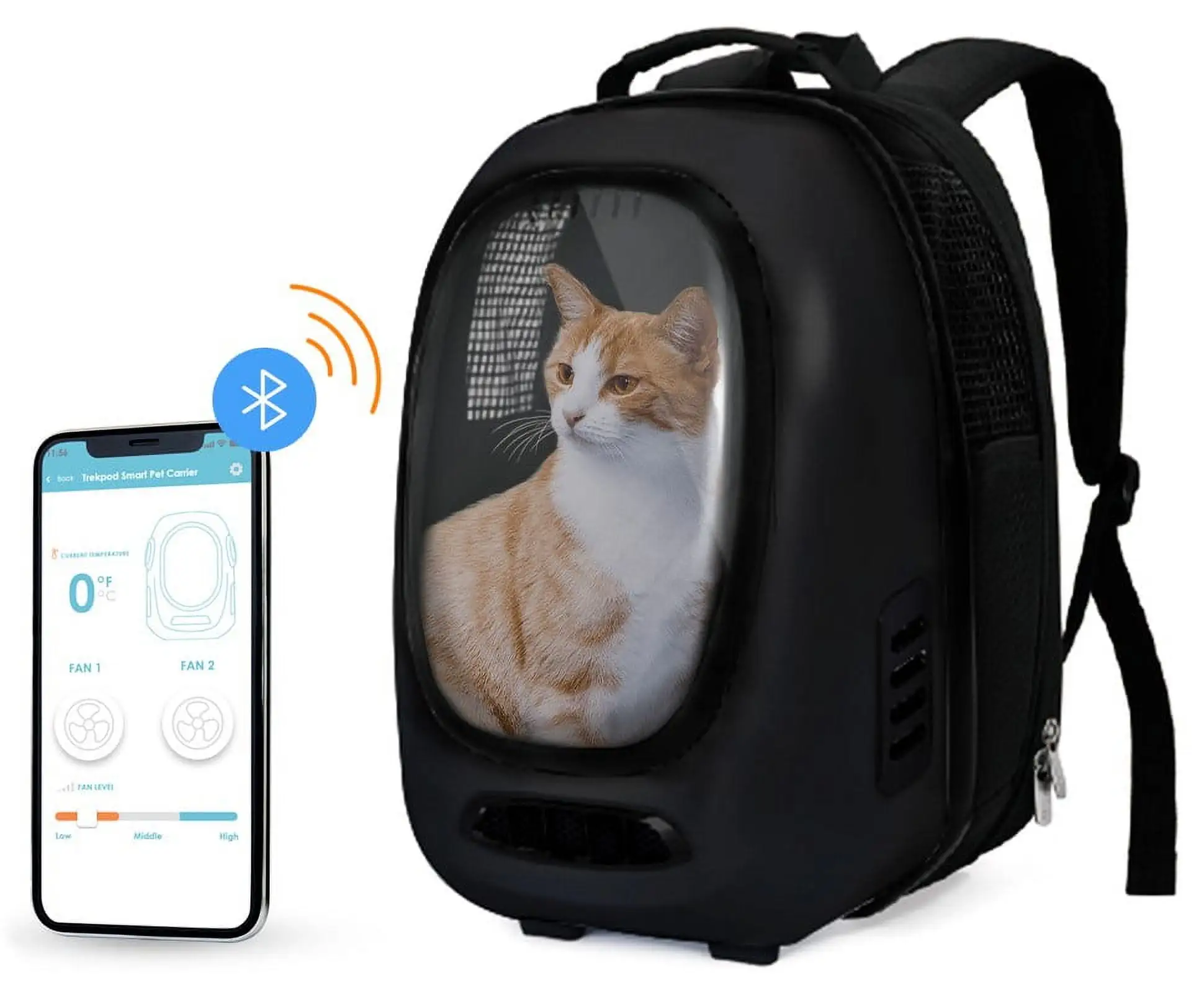 INSTACHEW Trekpod Smart Pet Carrier Backpack for Cats. Small Dogs and Puppies upto17 lbs. Intelligent Temperature Control. App- Enabled with 5V USB Portable Outlet. Hiking & Outdoor Use (Black)