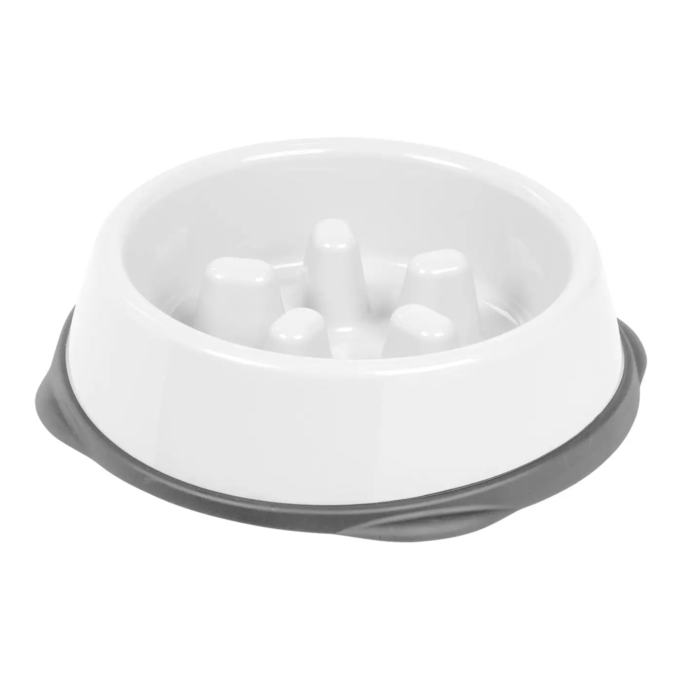 IRIS USA 2 Cups Slow Feeder Dog Bowl. Anti-Choking. Anti-Slip. Easy to Clean. Interactive Puzzle Toy. Healthy Digestion. Short snouted. Dogs Cats & Other Pets. BPA. PVC. Phthalate Free. White/Gray