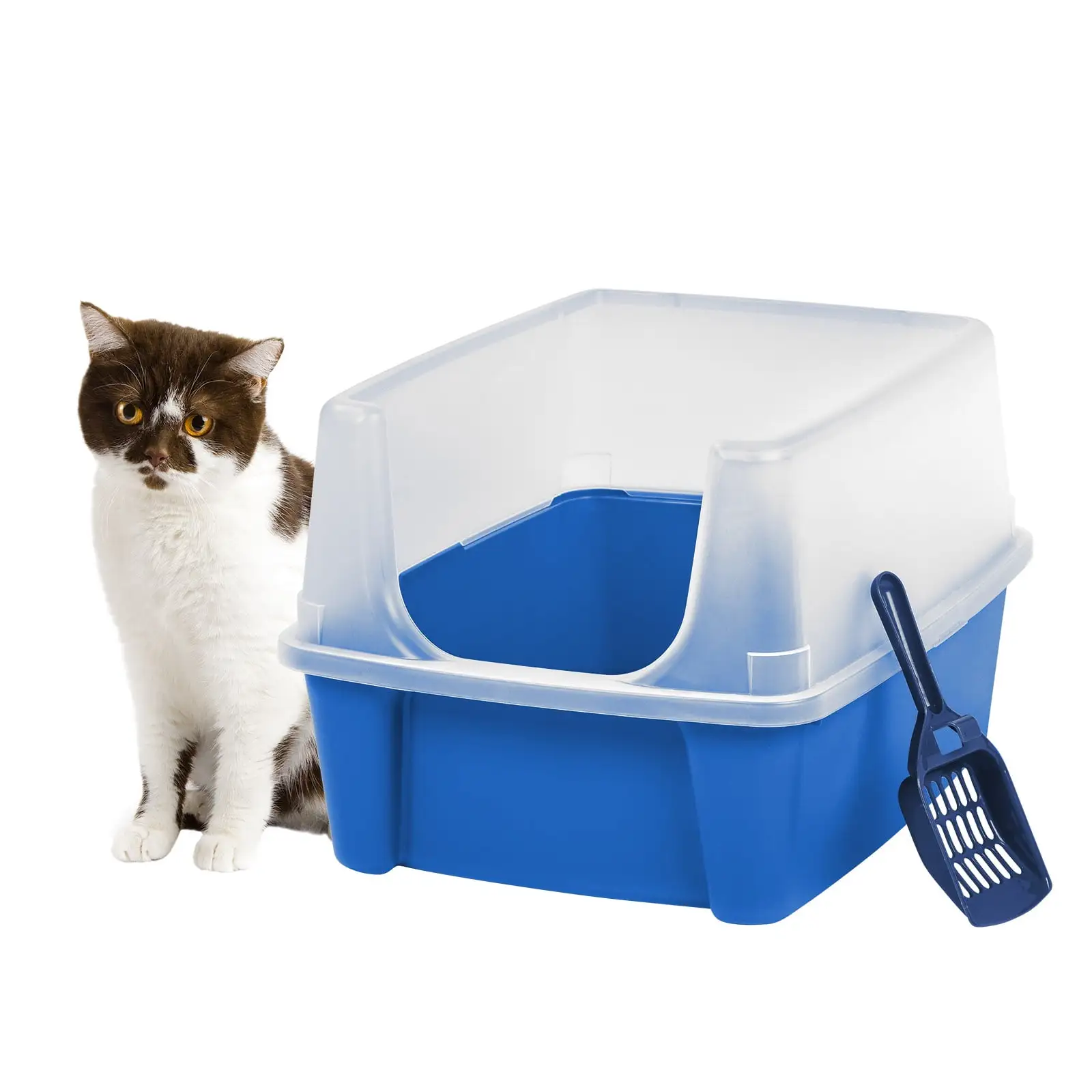 IRIS USA IRIS USA Open Top Cat Litter Tray with Scoop and Scatter Shield. Cat Litter Pan. Blue