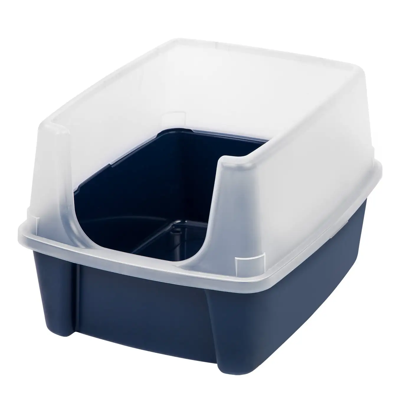 IRIS USA Open Top Cat Litter Box with Shield. Navy