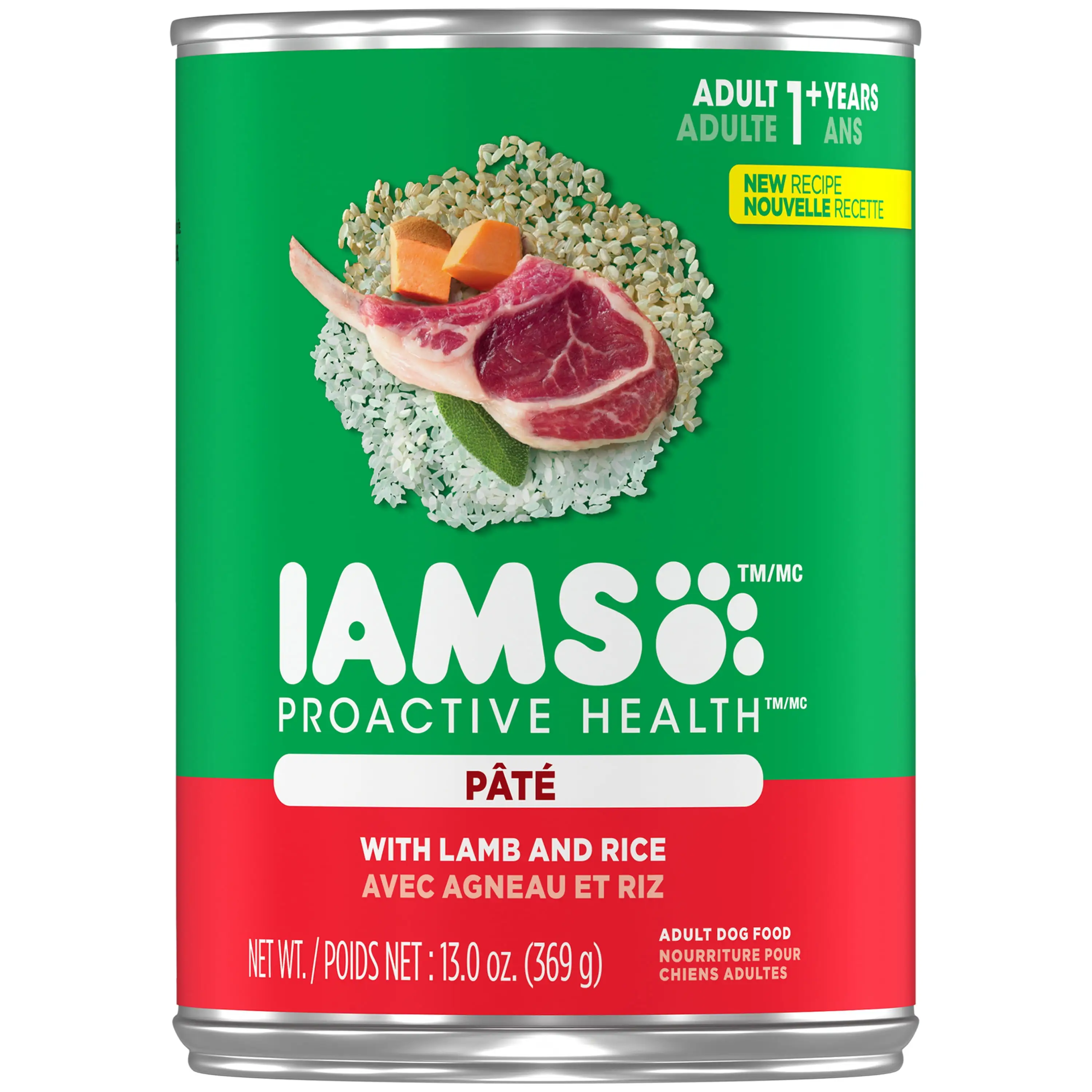 Iams Proactive Health Adult With Lamb and Rice Pate Wet Dog Food. (12) 13.0 oz. Cans