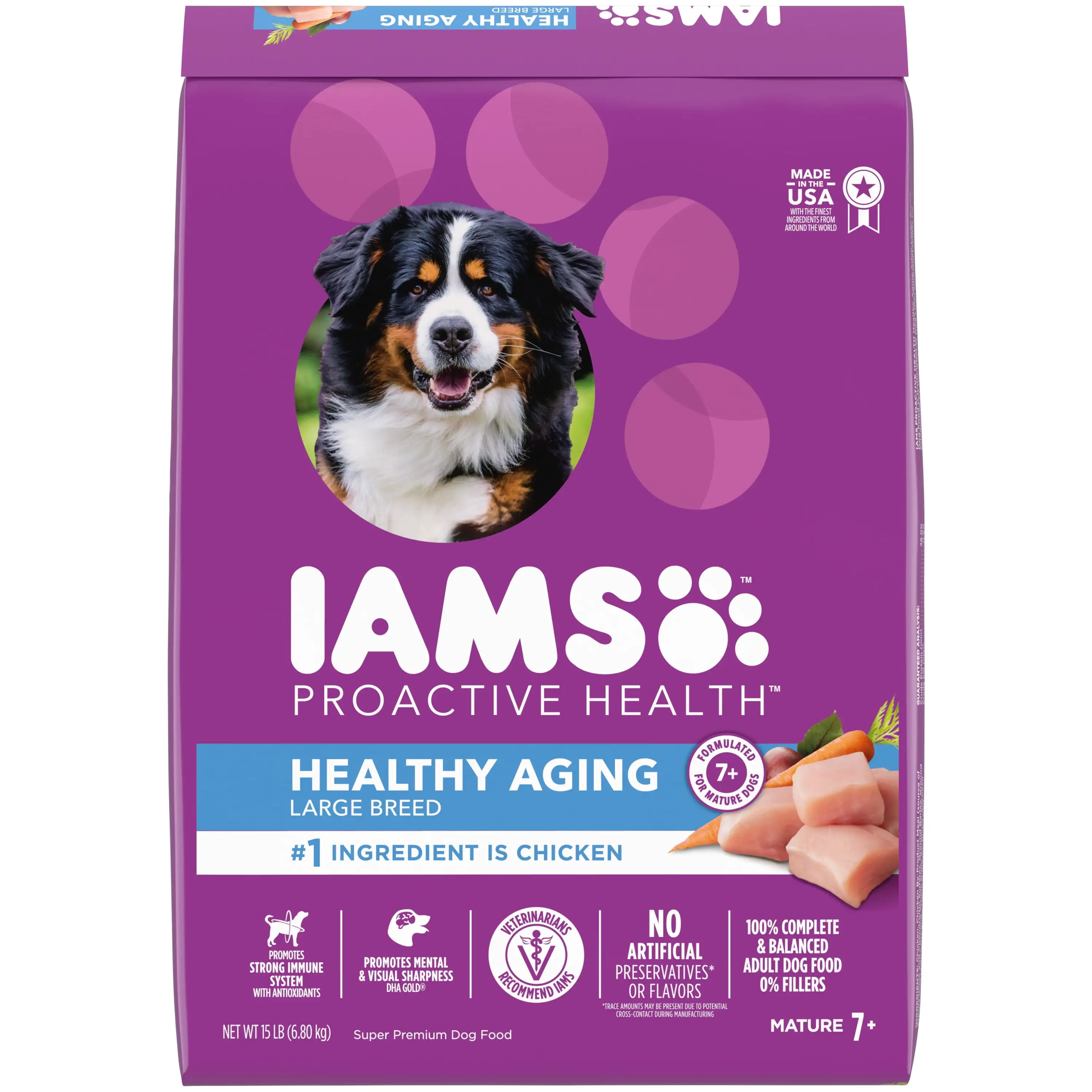 Iams Proactive Health Healthy Aging Large Breed Senior Dry Dog Food with Real Chicken 15 lb Bag