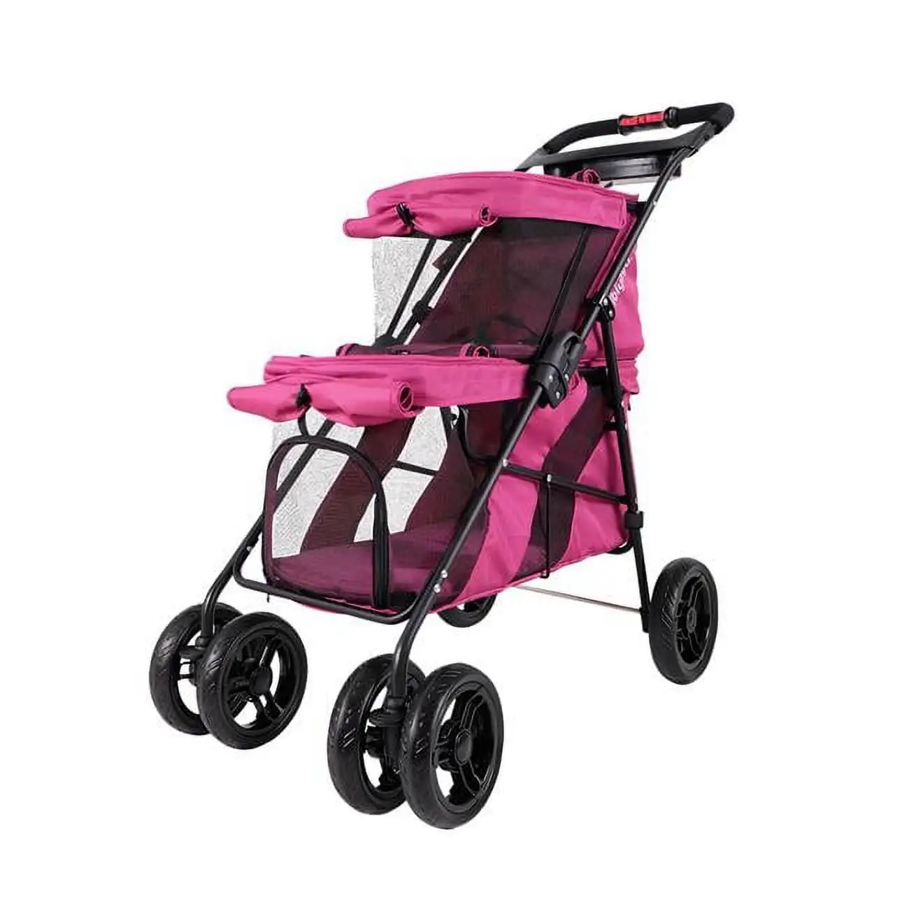 Ibiyaya FS1770-P Double Decker Pet Bus with 4-Wheel Foldable. Double Dog-Cat Stroller. Red Violet