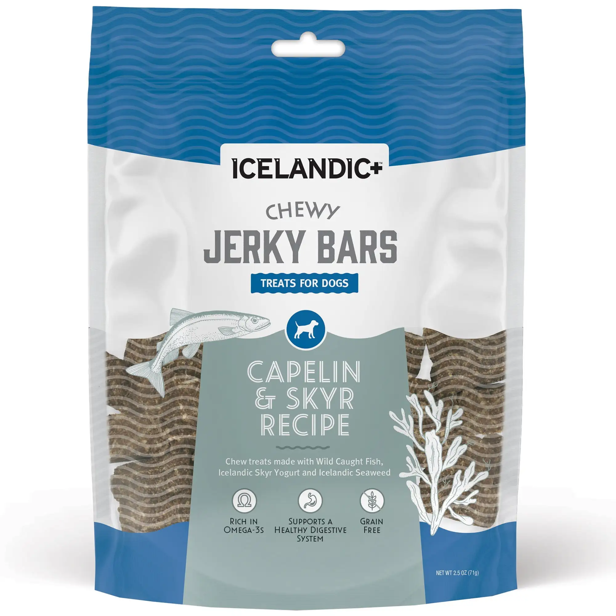 Icelandic+ Chewy Jerky Bars Capelin. Skyr. & Seaweed Dog Treat 2.5-oz Bag