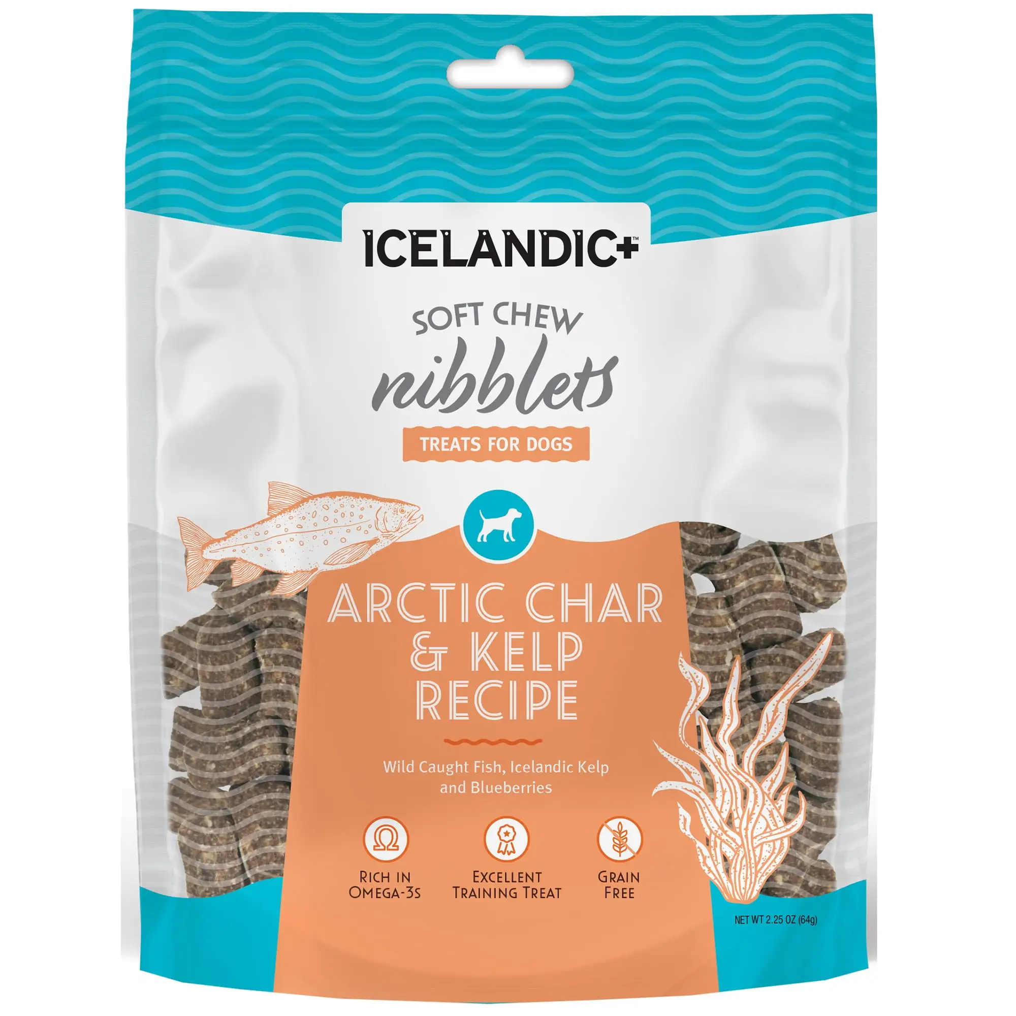 Icelandic+ Soft Chew Nibblets Arctic Char & Kelp Dog Treat 2.25-oz Bag