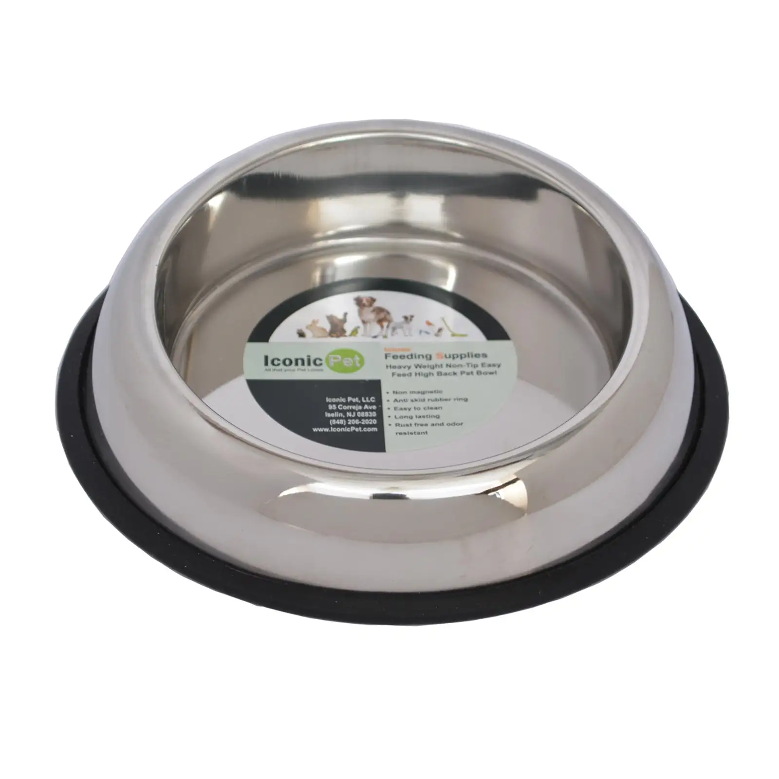 Iconic Pet Heavy Weight Non-Skid Easy Feed High Back Pet Bowl For Dog or Cat. 64 Oz. 8 Cup