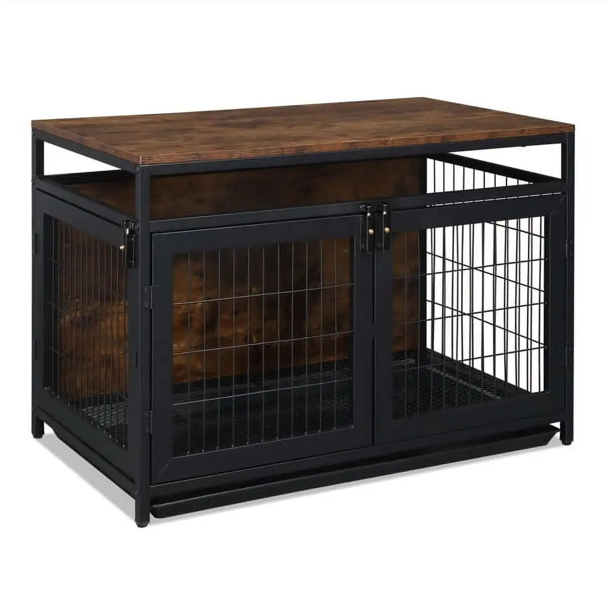 Imere 37.4 Furniture Dog Cage. Dog Crate for Small/Medium Dogs. Three door and Three lock. Anti-chew Features. Pet Crate furniture. End Table Night Stand Indoor Use. Rustic Brown