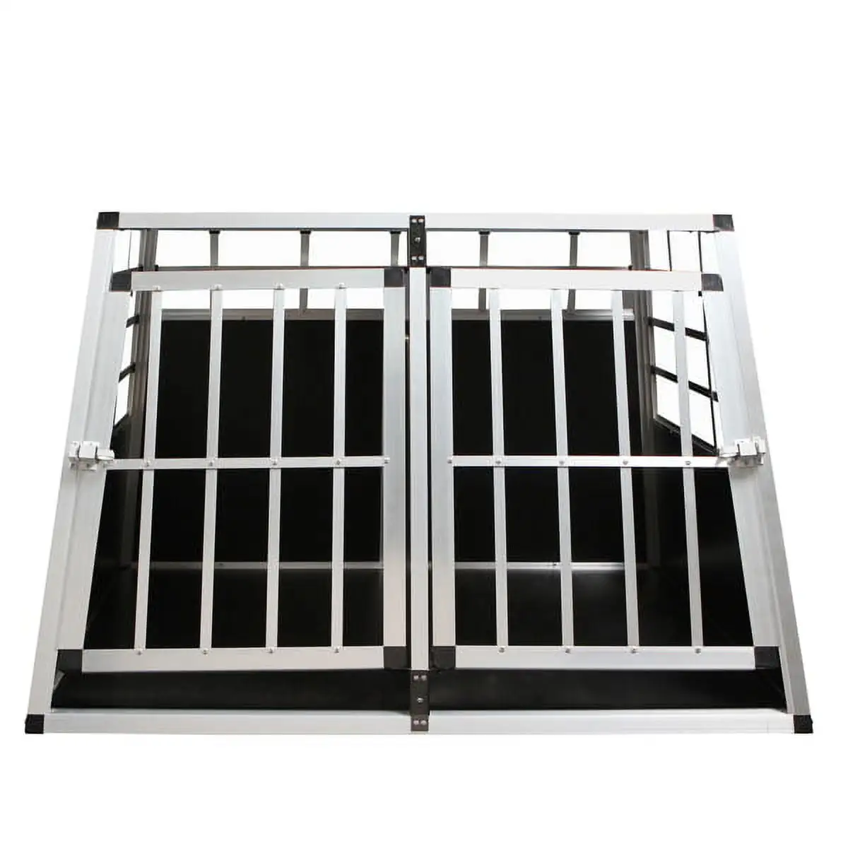 Imerelez Double Doors Pet Car Transport Cage Aluminium Puppy Travel Crate Box Trapezoidal Kennel Dog Cat Carrier Cage