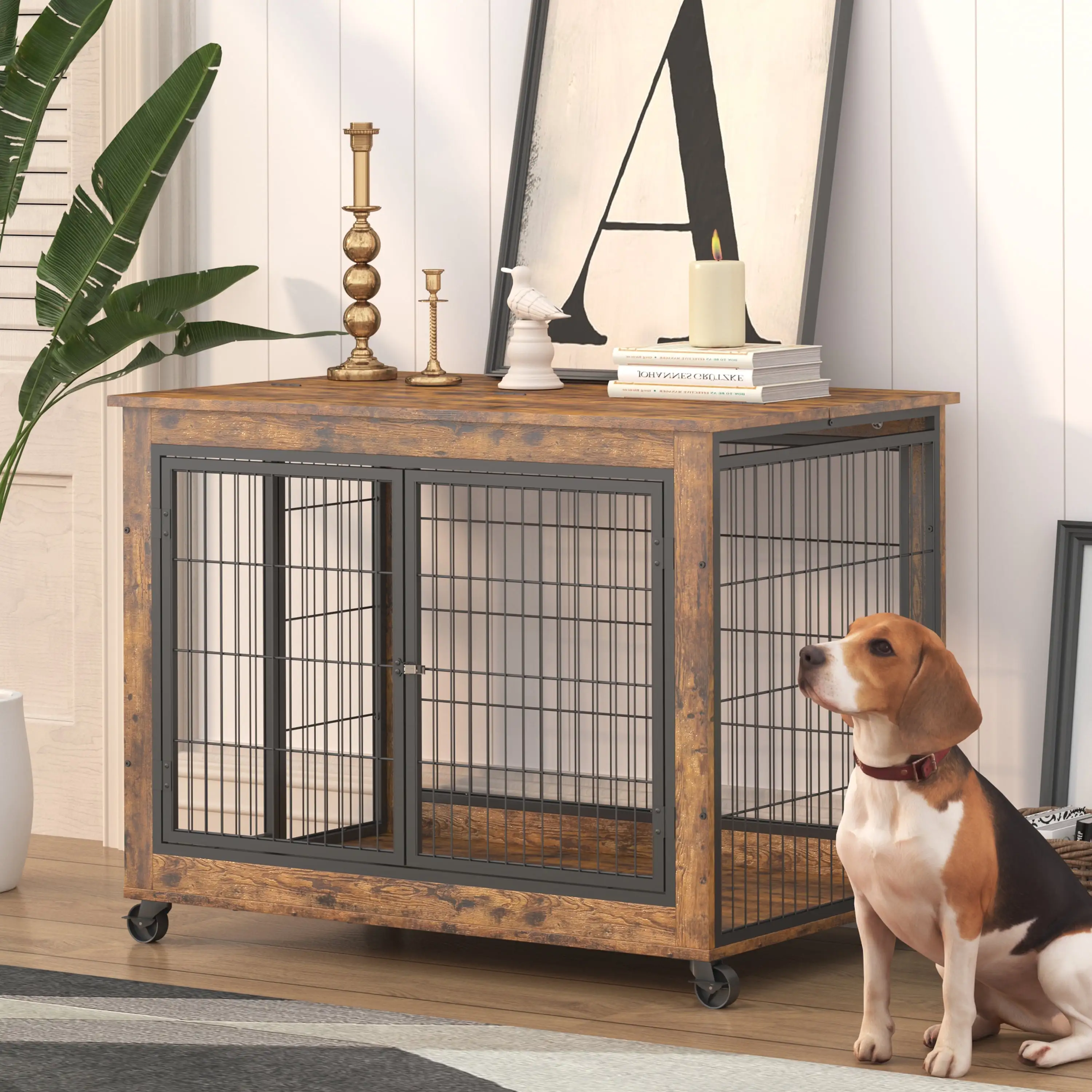 Immere 38 Inch Dog Crate Furniture. Puppy Dog Kennel Indoor. Wood Dog Cage Table Heavy Duty Dog Crate. Jaula para Perros. Sturdy Metal